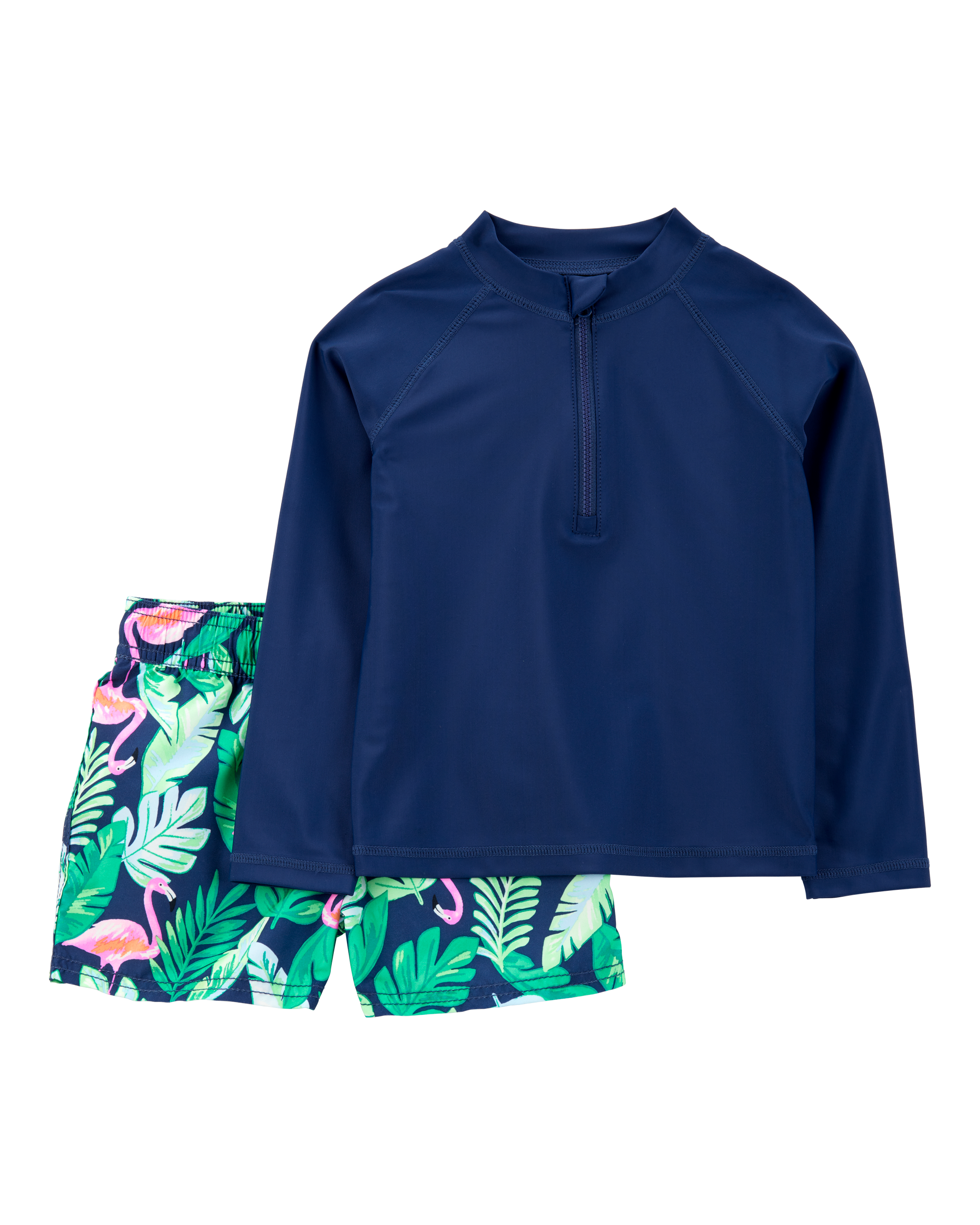 Baby 2-Piece Tropical Flamingo Rashguard & Swim Trunk Set