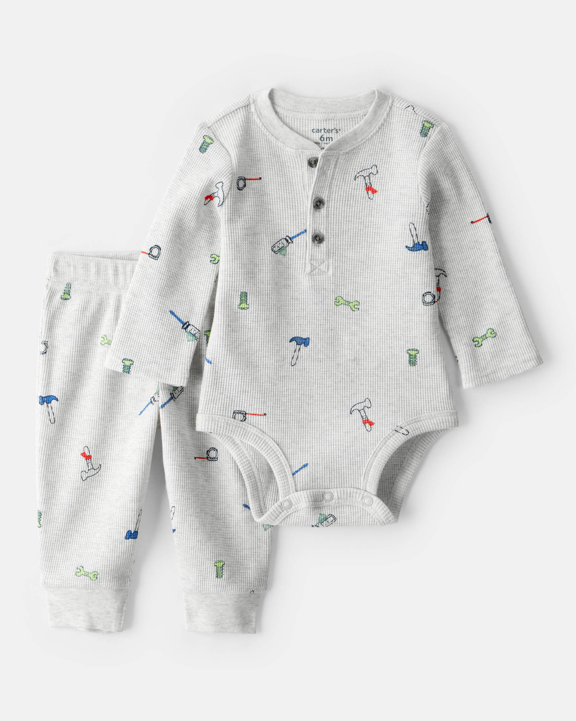 Baby Boy 2-Piece Construction Thermal Bodysuit & Pant Set - Grey