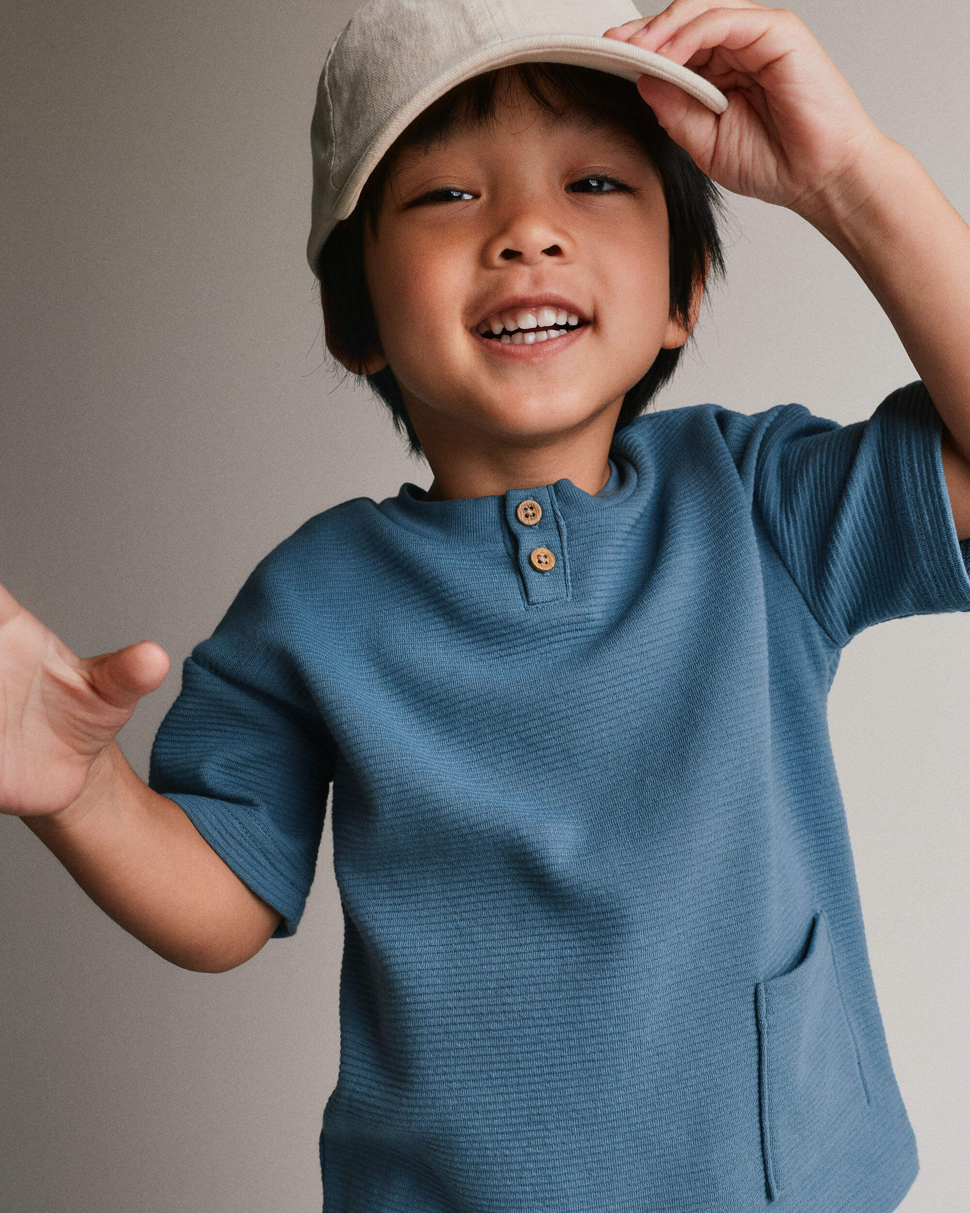 Toddler Boy Henley Tee with Pocket - Slate