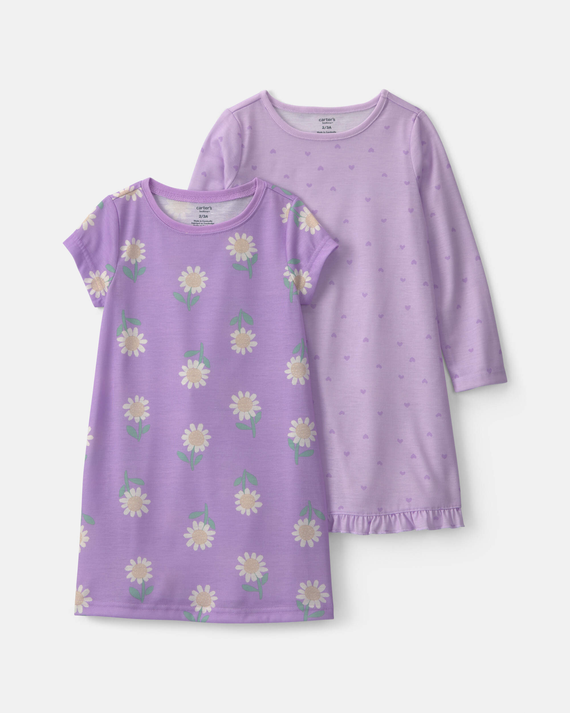 Girls 2-Pack Floral Night Gown - Purple