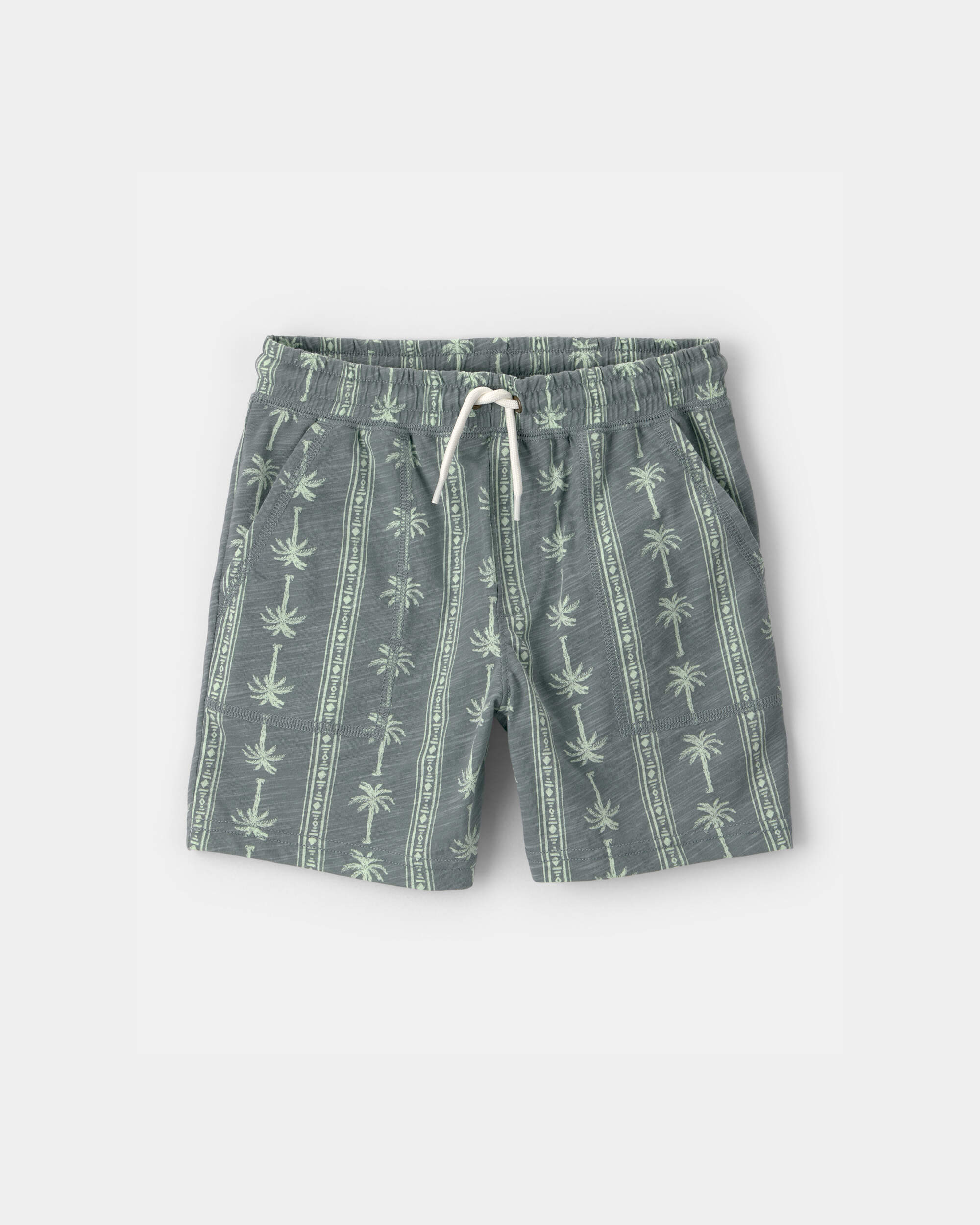 Boys Palm Tree Knit Shorts - Grey/Green