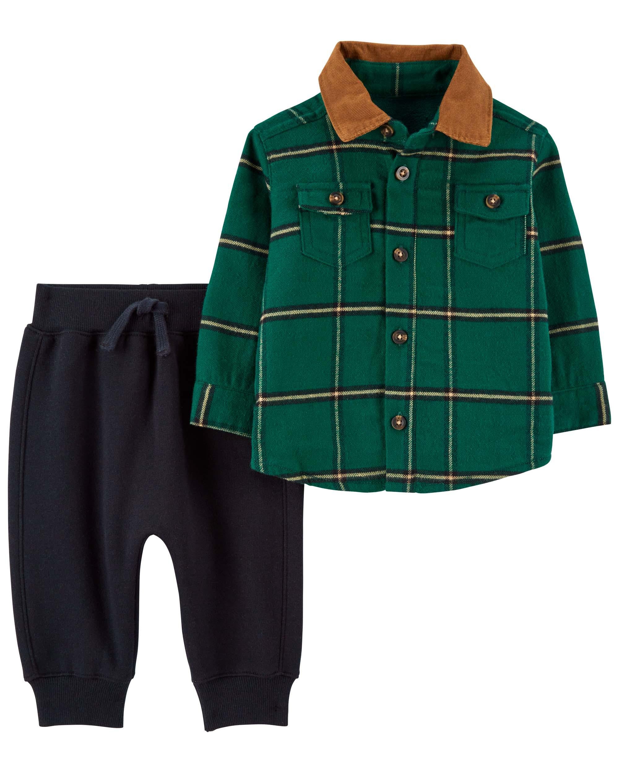Green/Black 2-Piece Plaid Shacket & Pant Set | carters.com