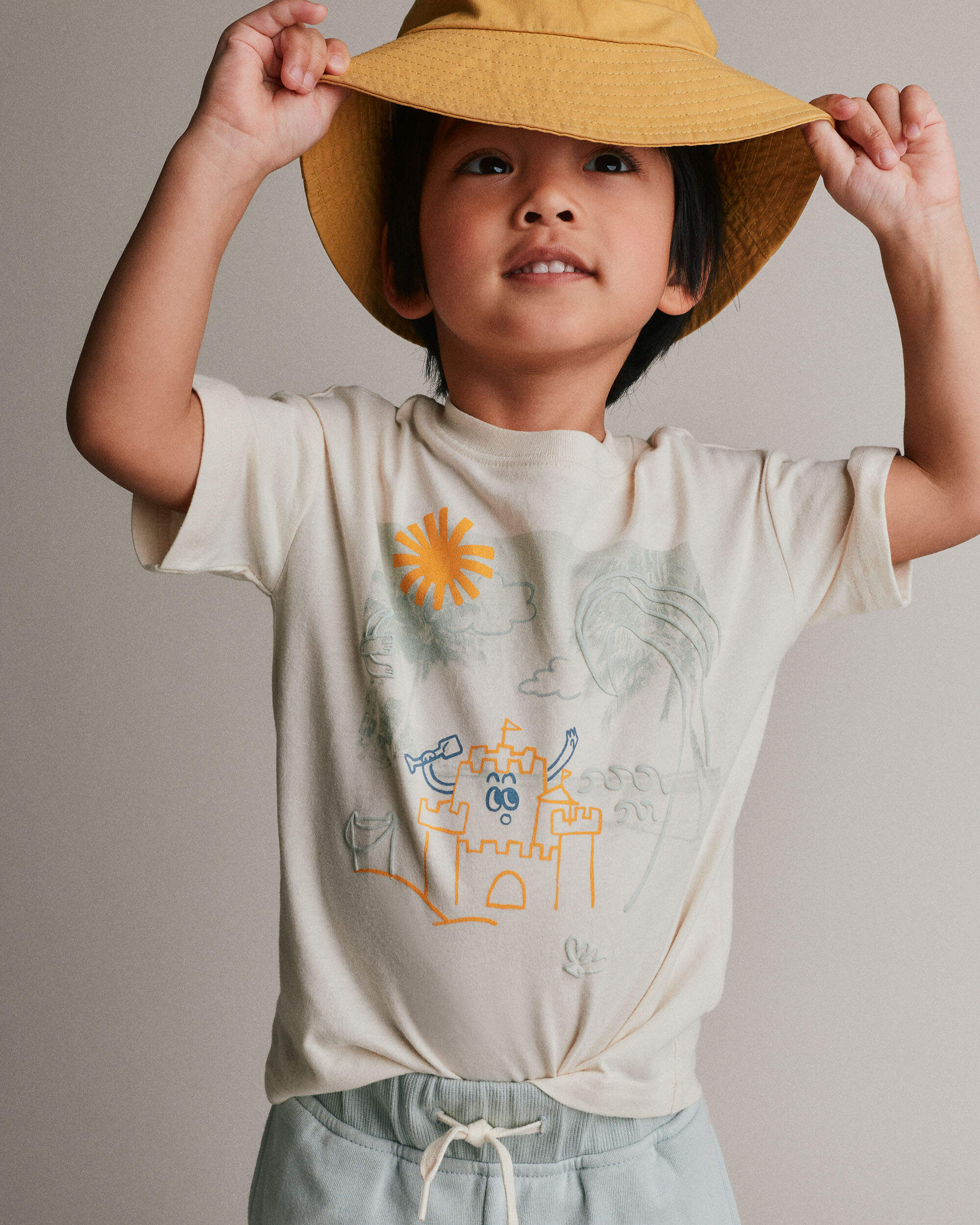 Toddler Relaxed Graphic Tee Beach Print - Cream