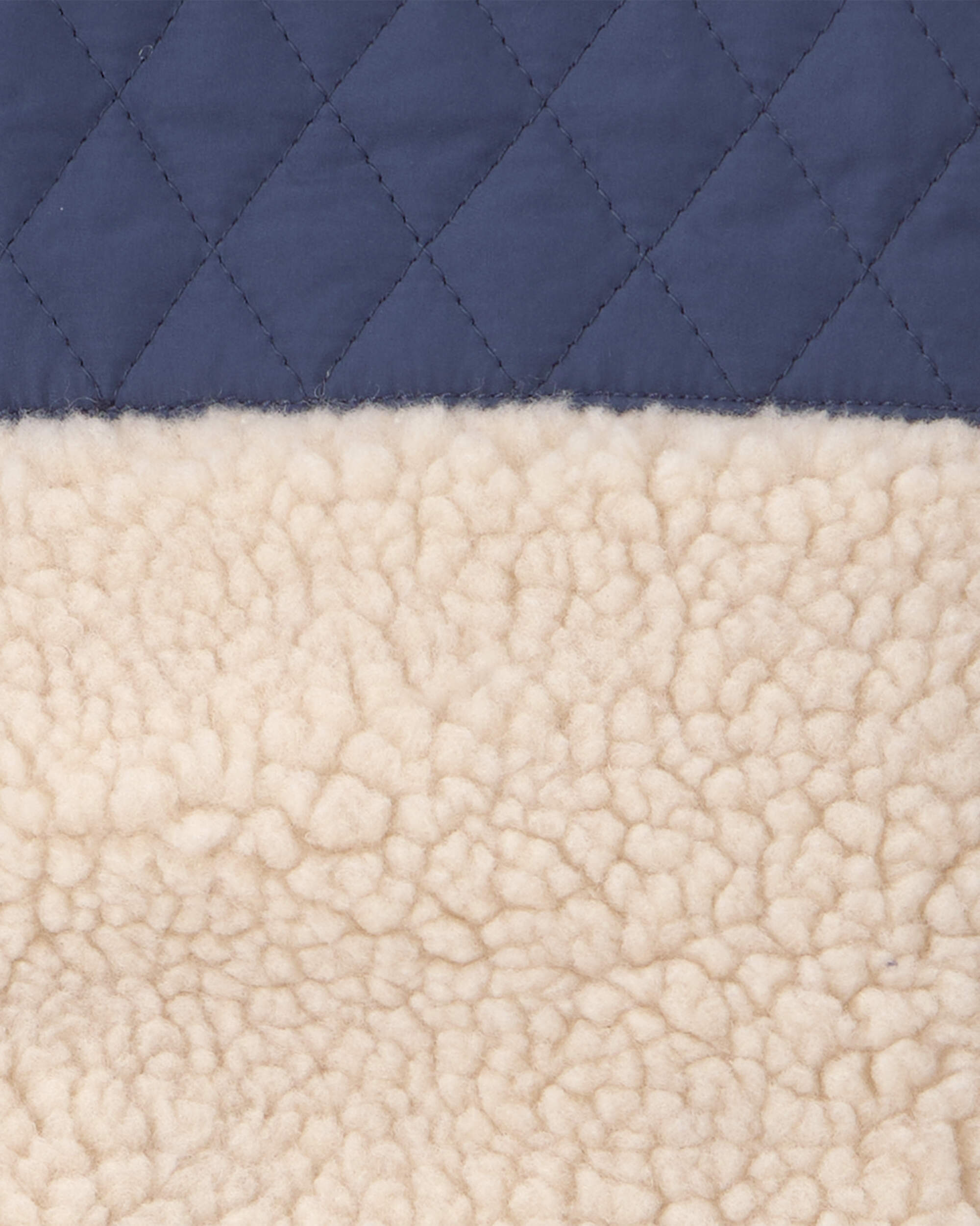 Teddy Fleece Colour Block Zip-Up Hoodie - Navy Blue/Cream