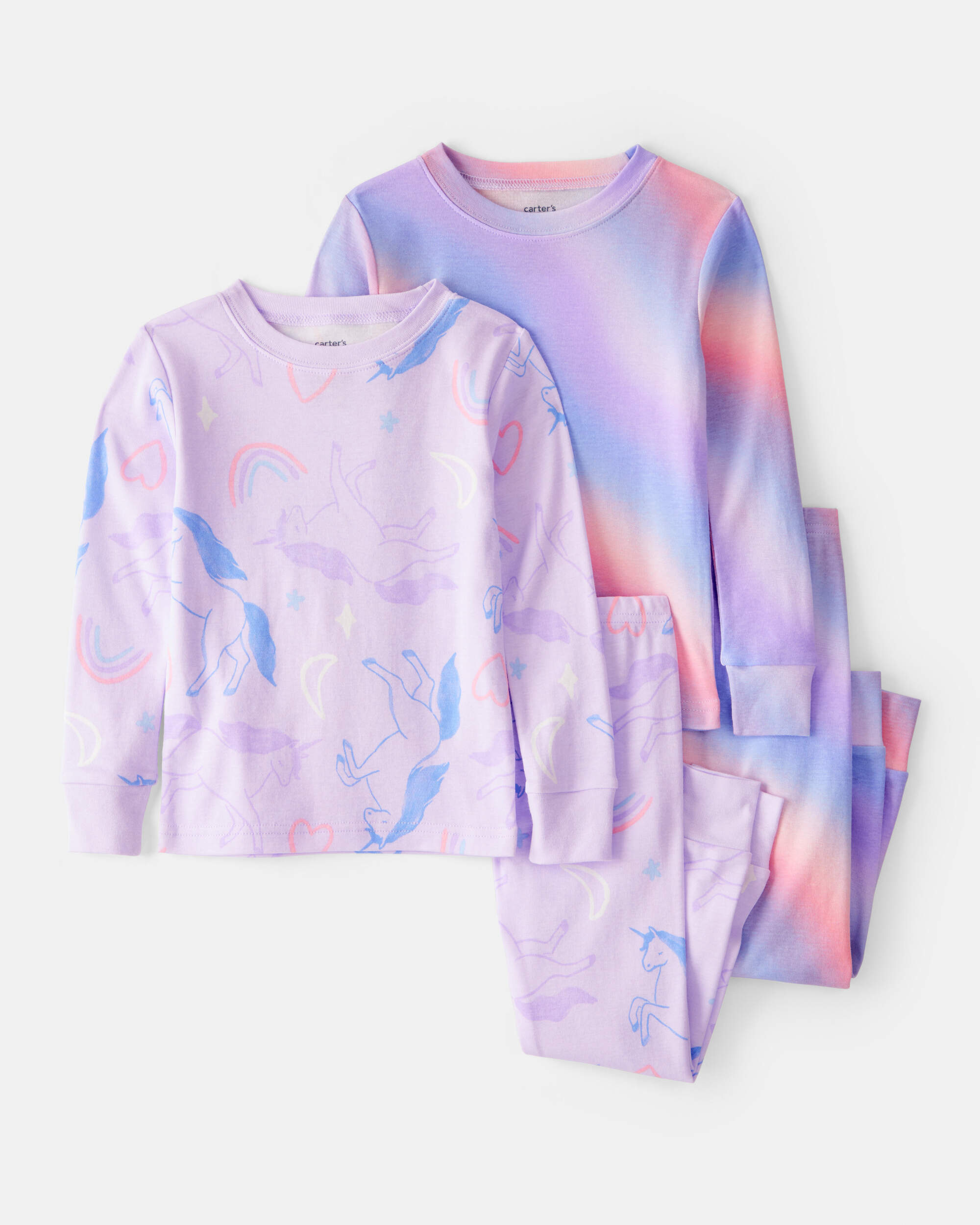 Toddler Girl Unicorn Print 100% Cotton Long-Sleeve 4-Piece pyjamas - Purple