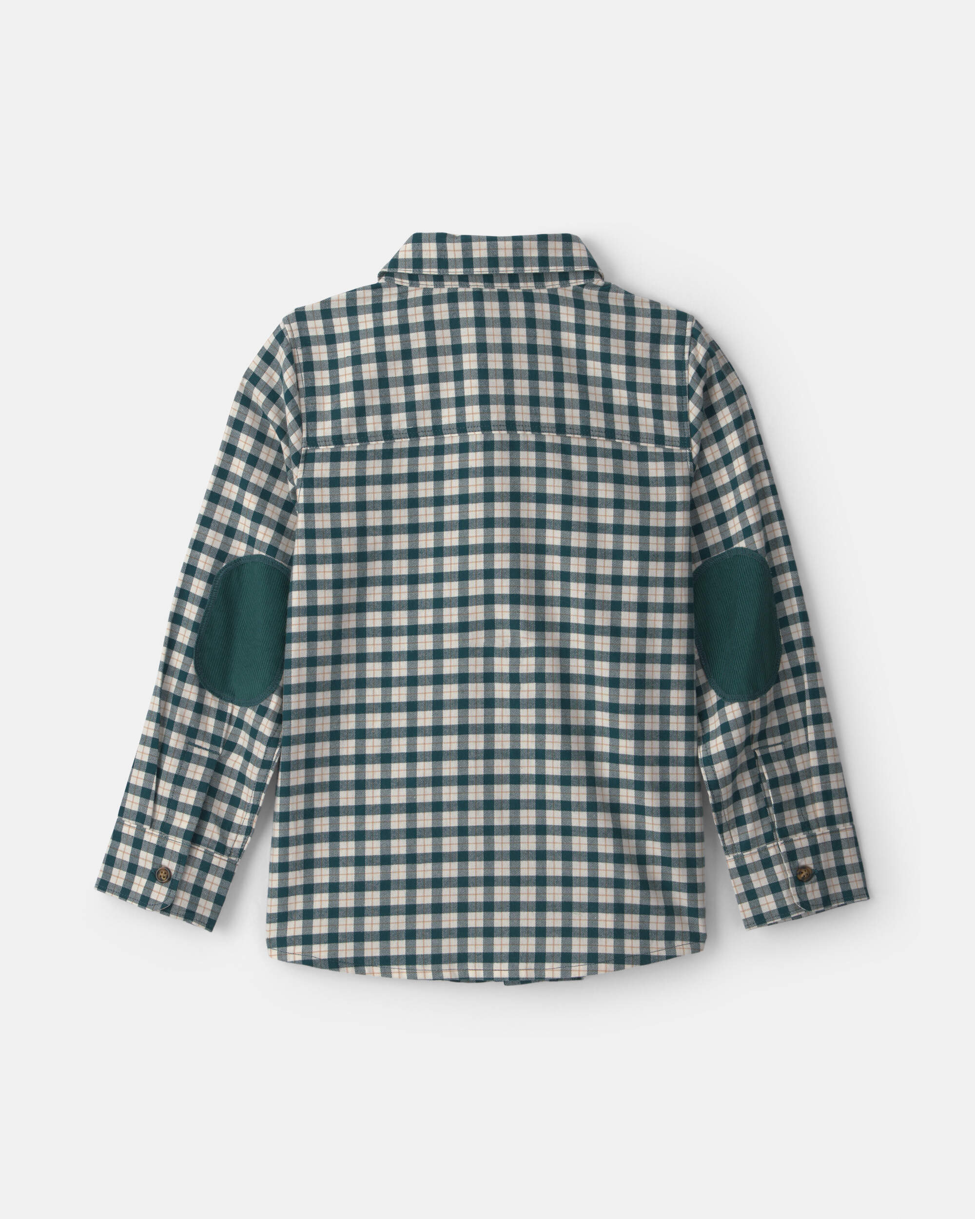 Boys Plaid Long-Sleeve Button-Down Shirt - Green/White