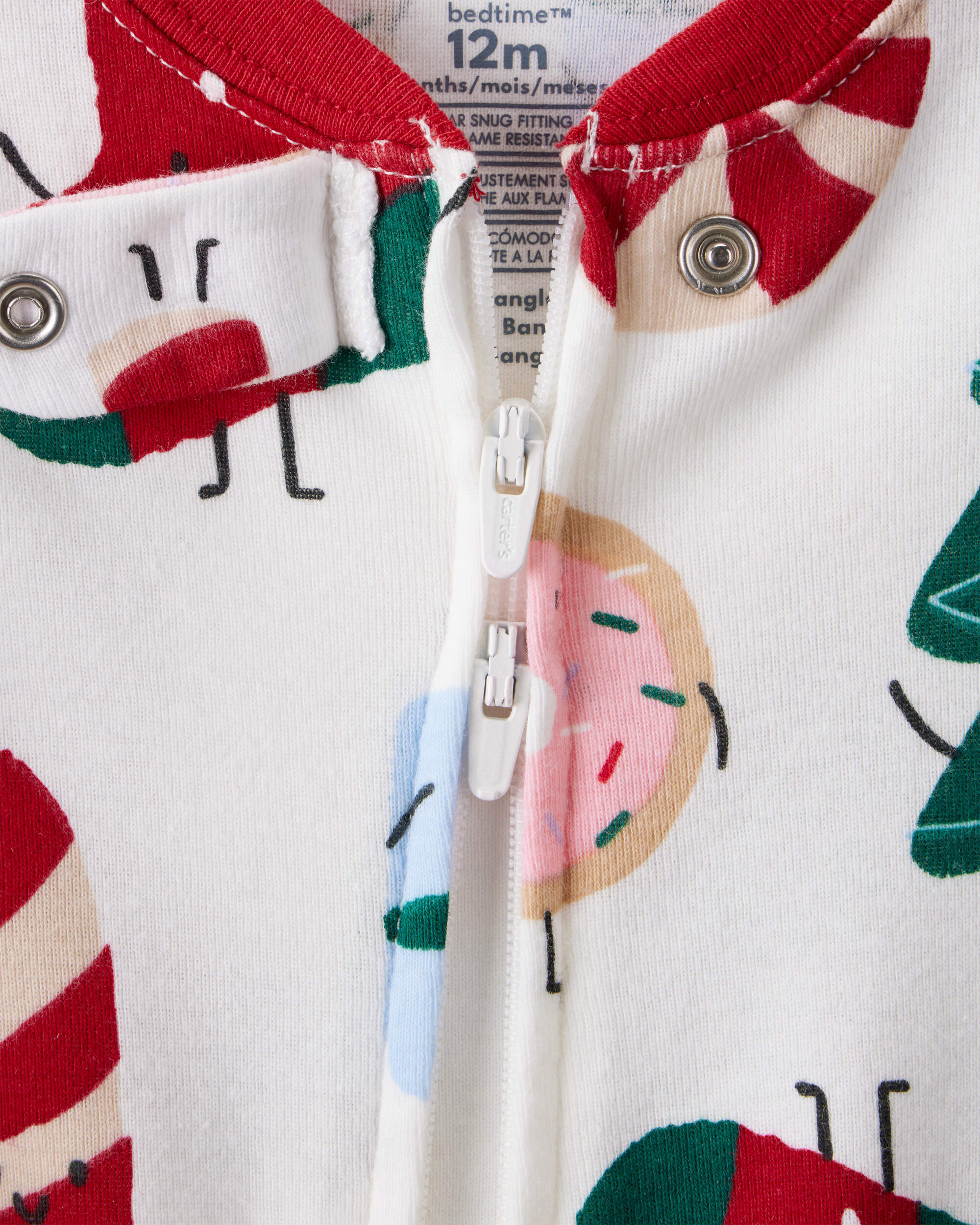 Toddler Christmas Print 100% Cotton Long-Sleeve 2-Way Zip 1-Piece pyjamas - White
