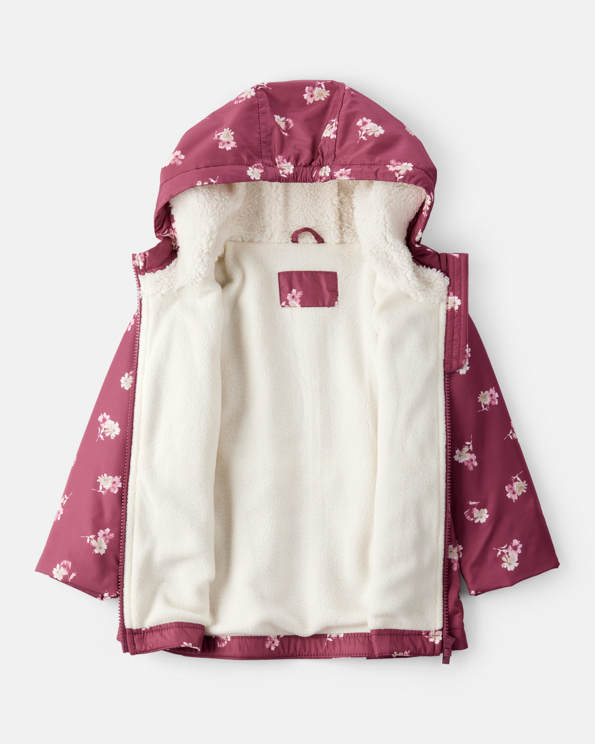 Toddler Girl Floral Print Anorak Jacket - Burgundy