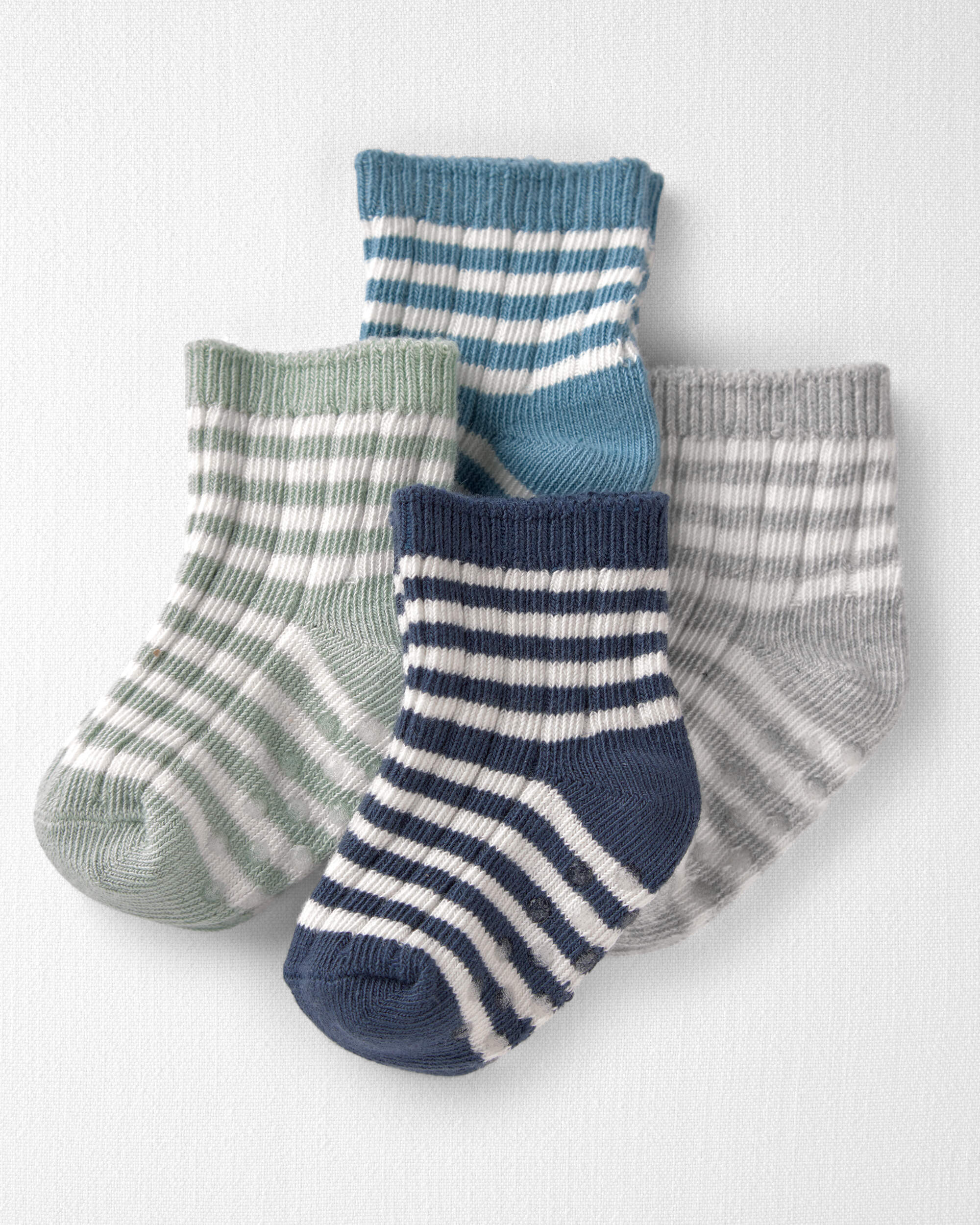 Baby 4-Pack Striped Slip Resistant Socks Made with Organic Cotton