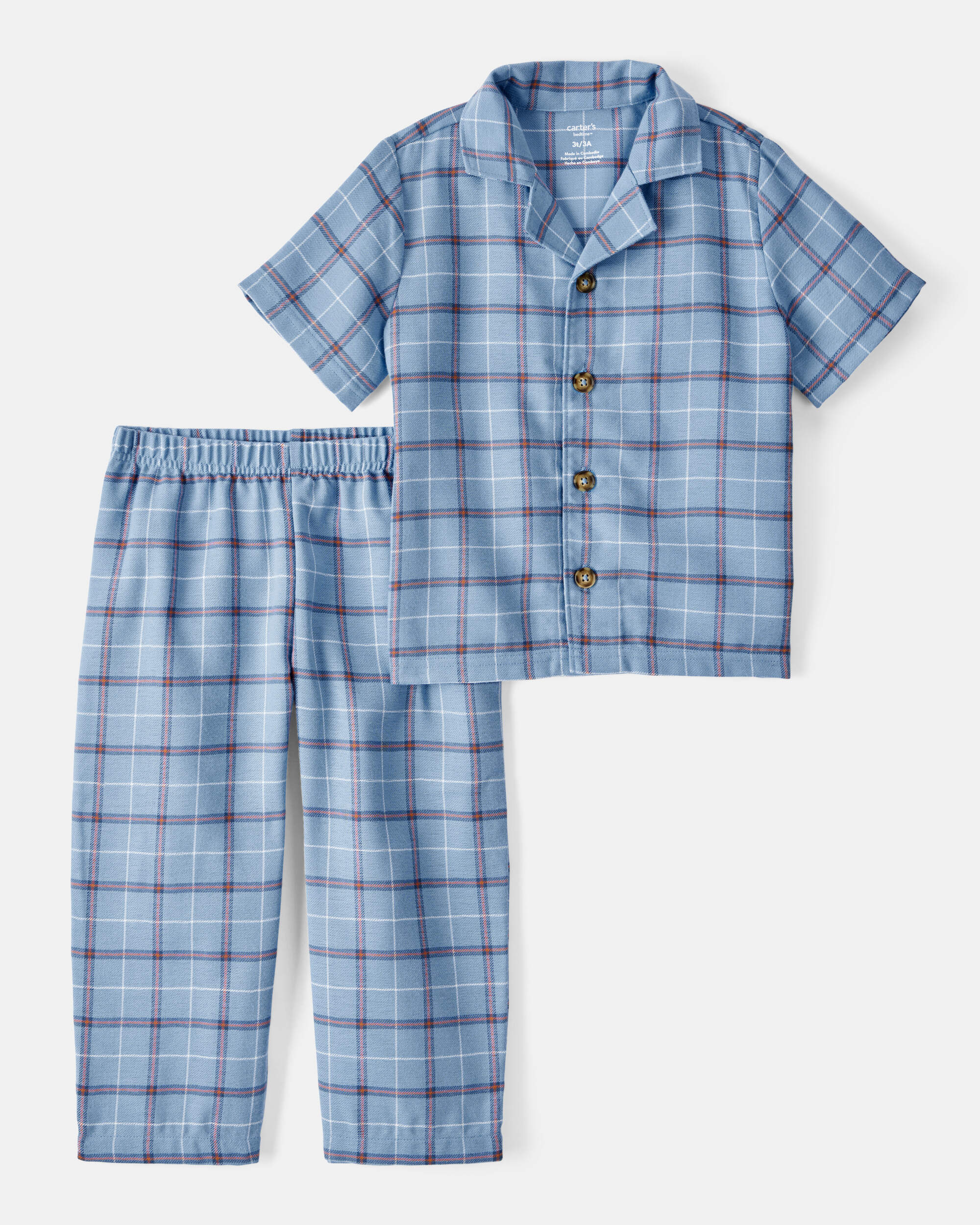 Toddler 2-Piece Plaid Coat Style Loose Fit Pyjamas