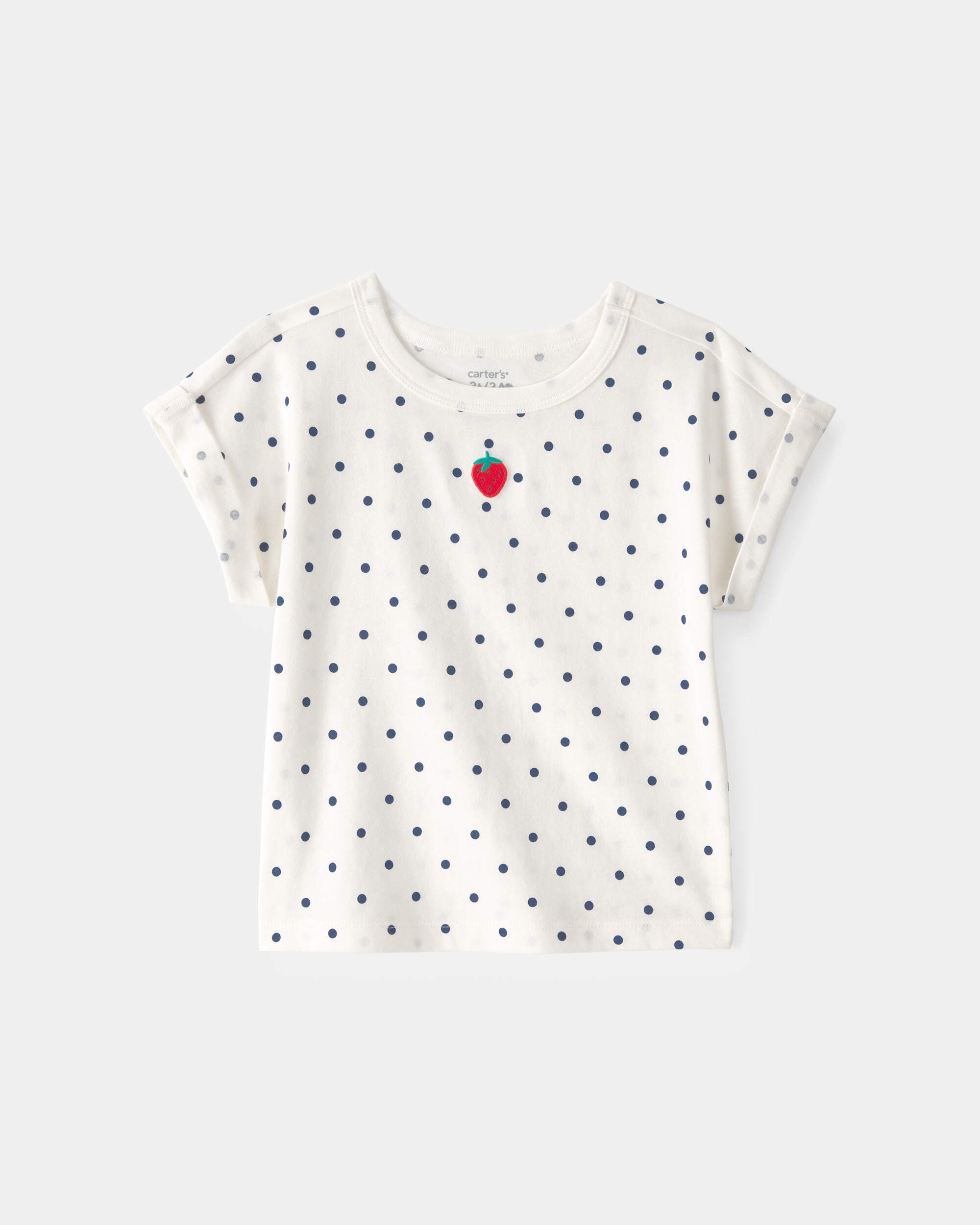 Toddler Girl Strawberry Polka Dot Top - White