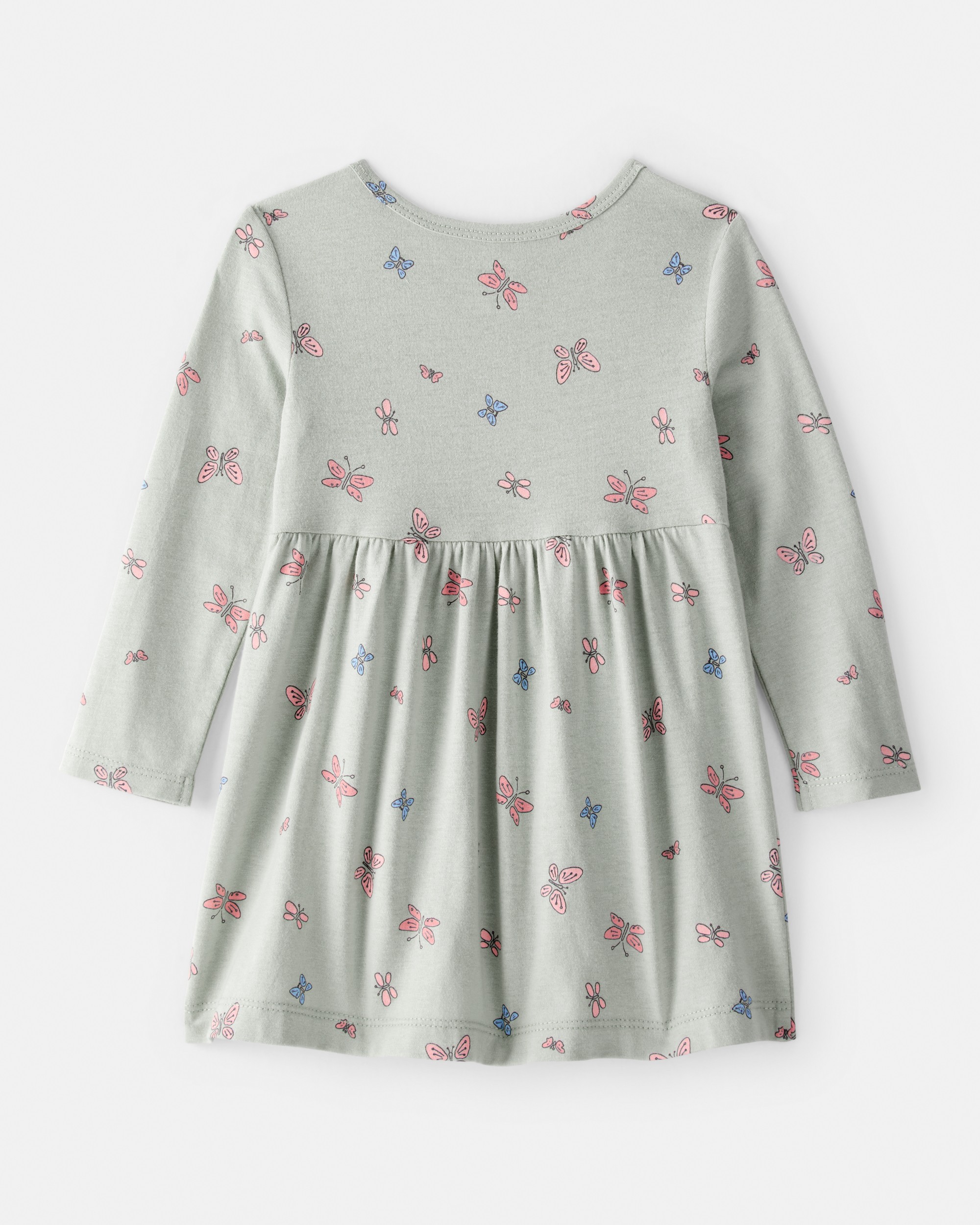 Baby Girl Butterfly Long-Sleeve Knit Dress - Green