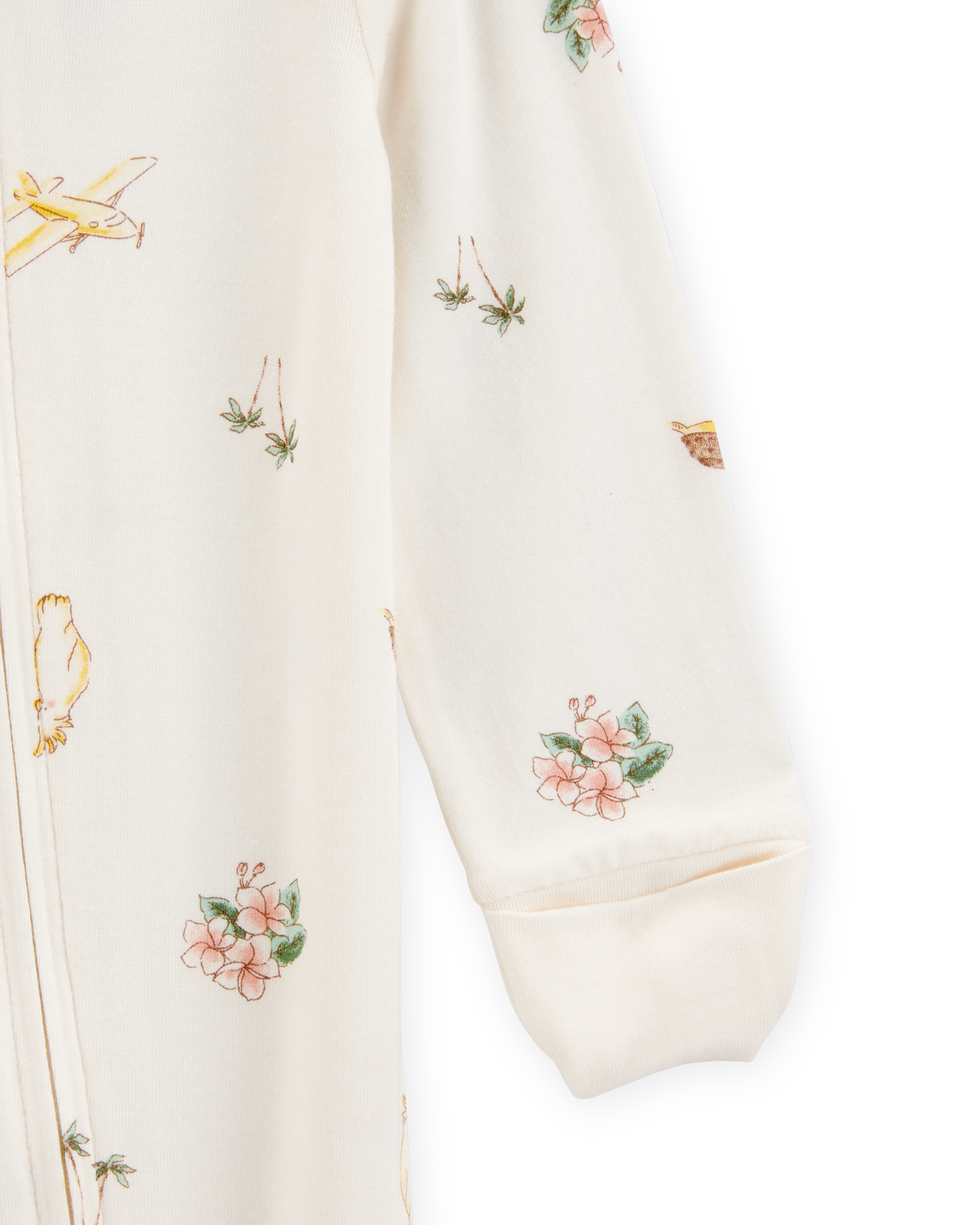 Baby Girl Tropical Print 2-Way Zip PurelySoft Convertible Foot Sleeper Pyjamas - Ivory