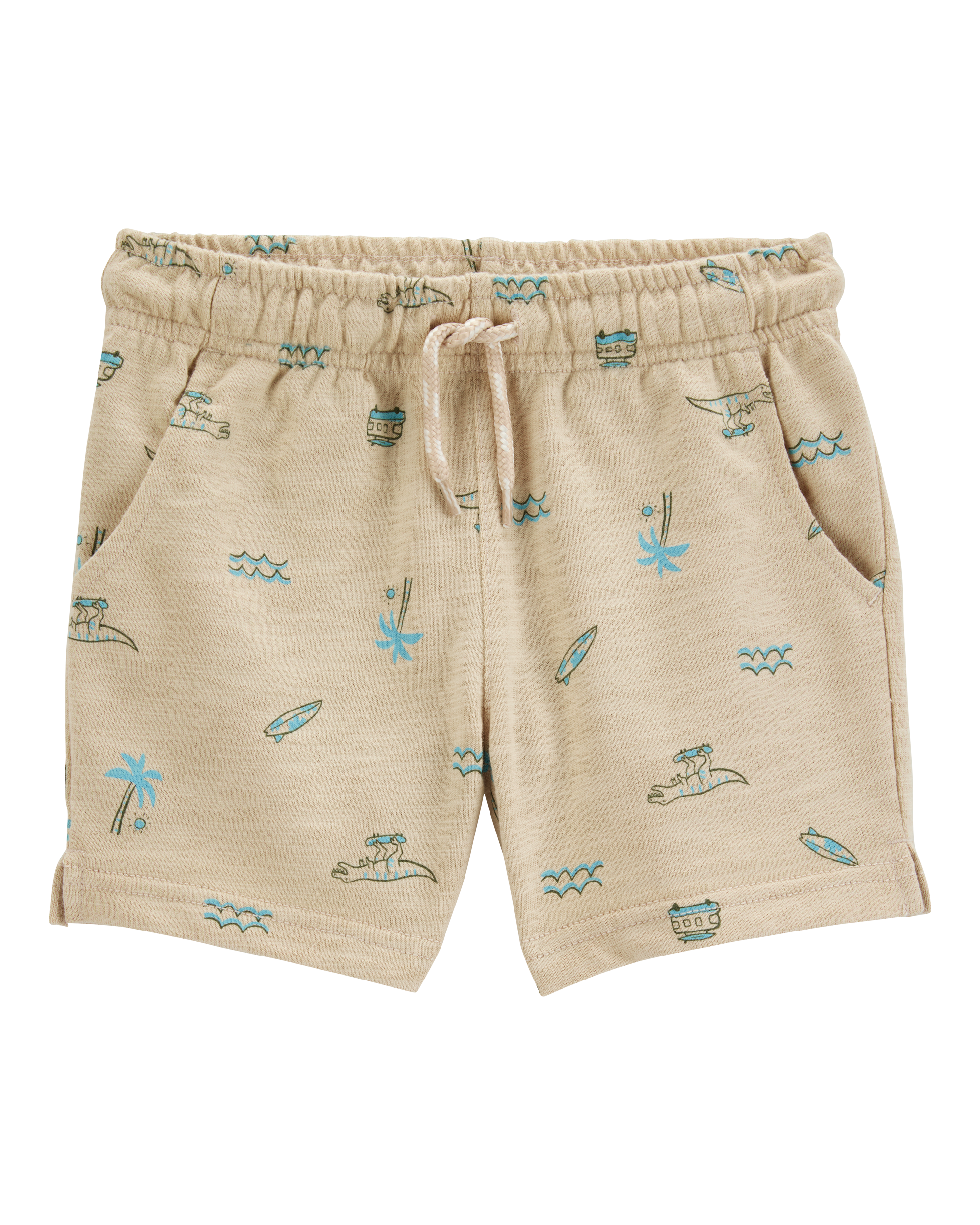 Baby Boy Beach Print Pull-On French Terry Shorts - Khaki