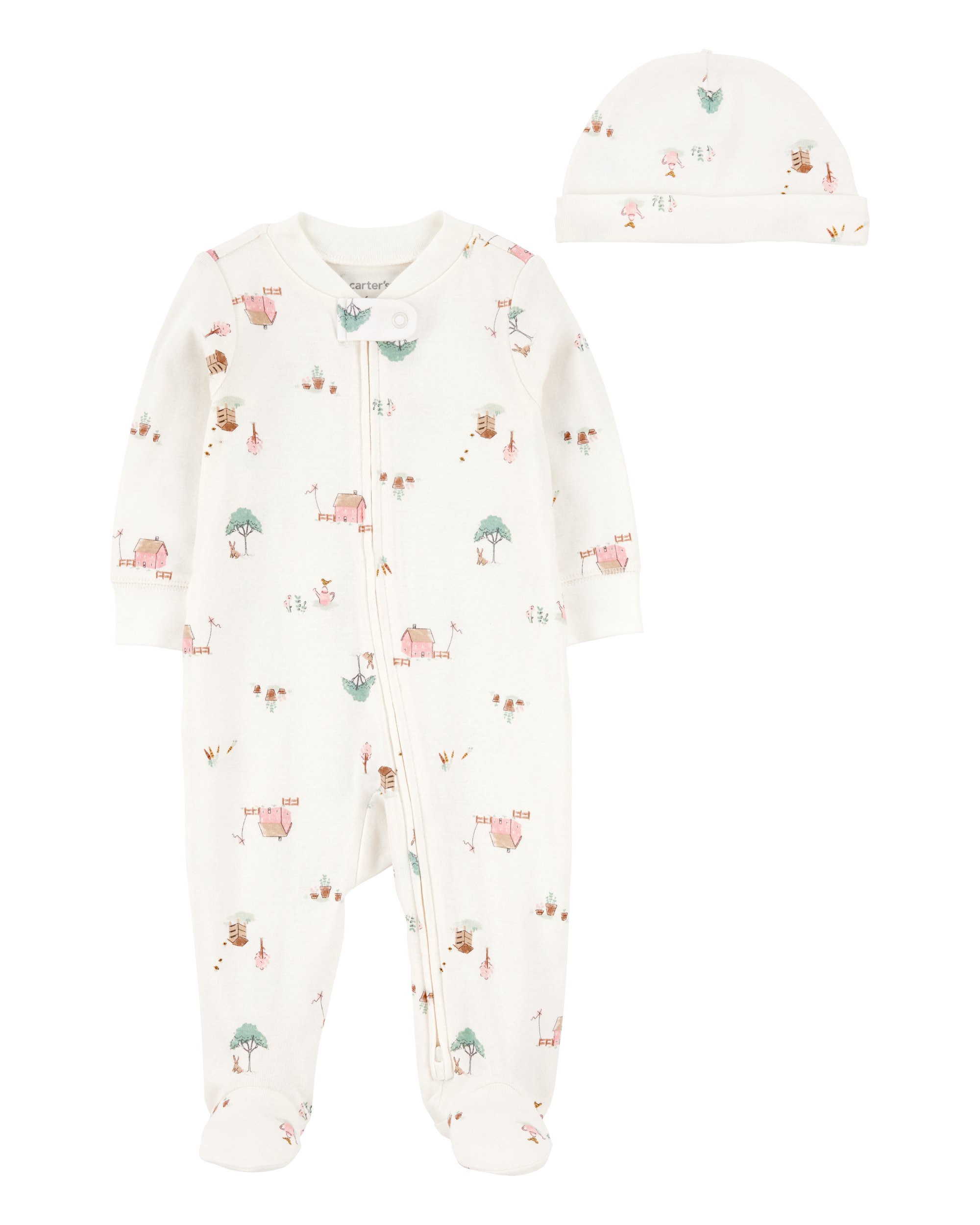 Baby 2-Piece Barn Print 2-Way Zip Sleeper & Headwrap Set