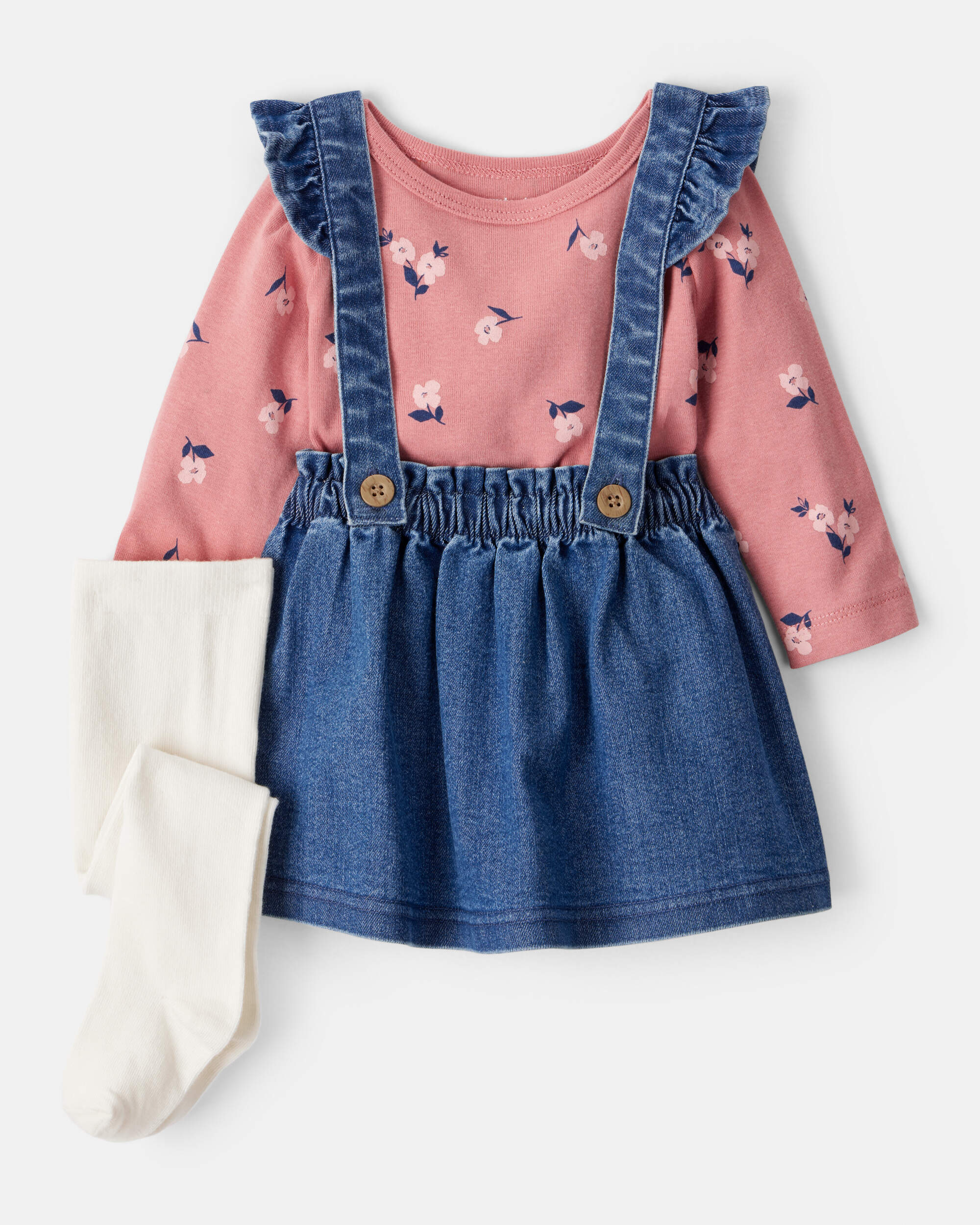 Baby Girl 3-Piece Floral Long-Sleeve Dress Set - Blue