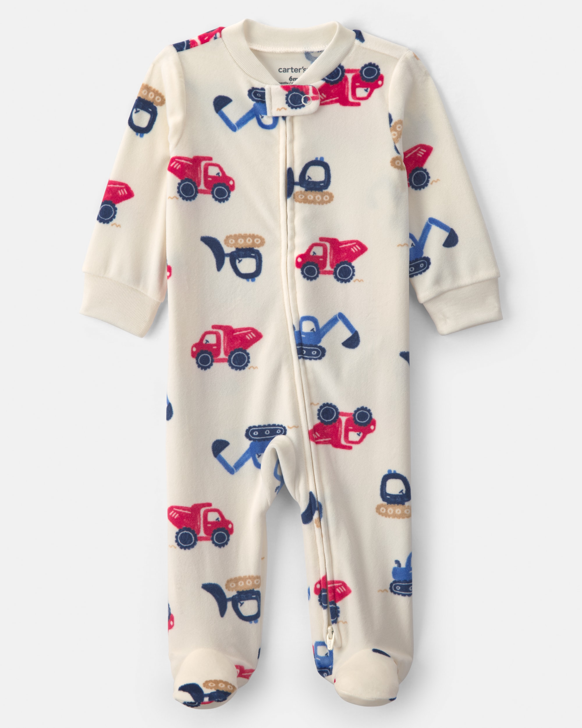Baby Boy Construction 2-Way Zip Sleeper- Cream