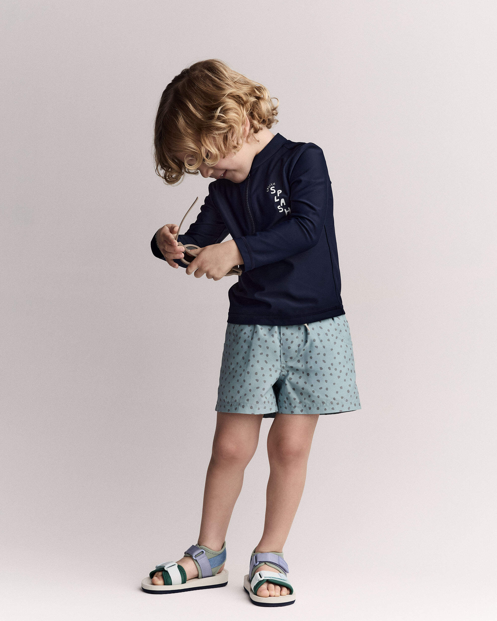 Toddler Boy Swim Trunk Dot Print - Pale Blue