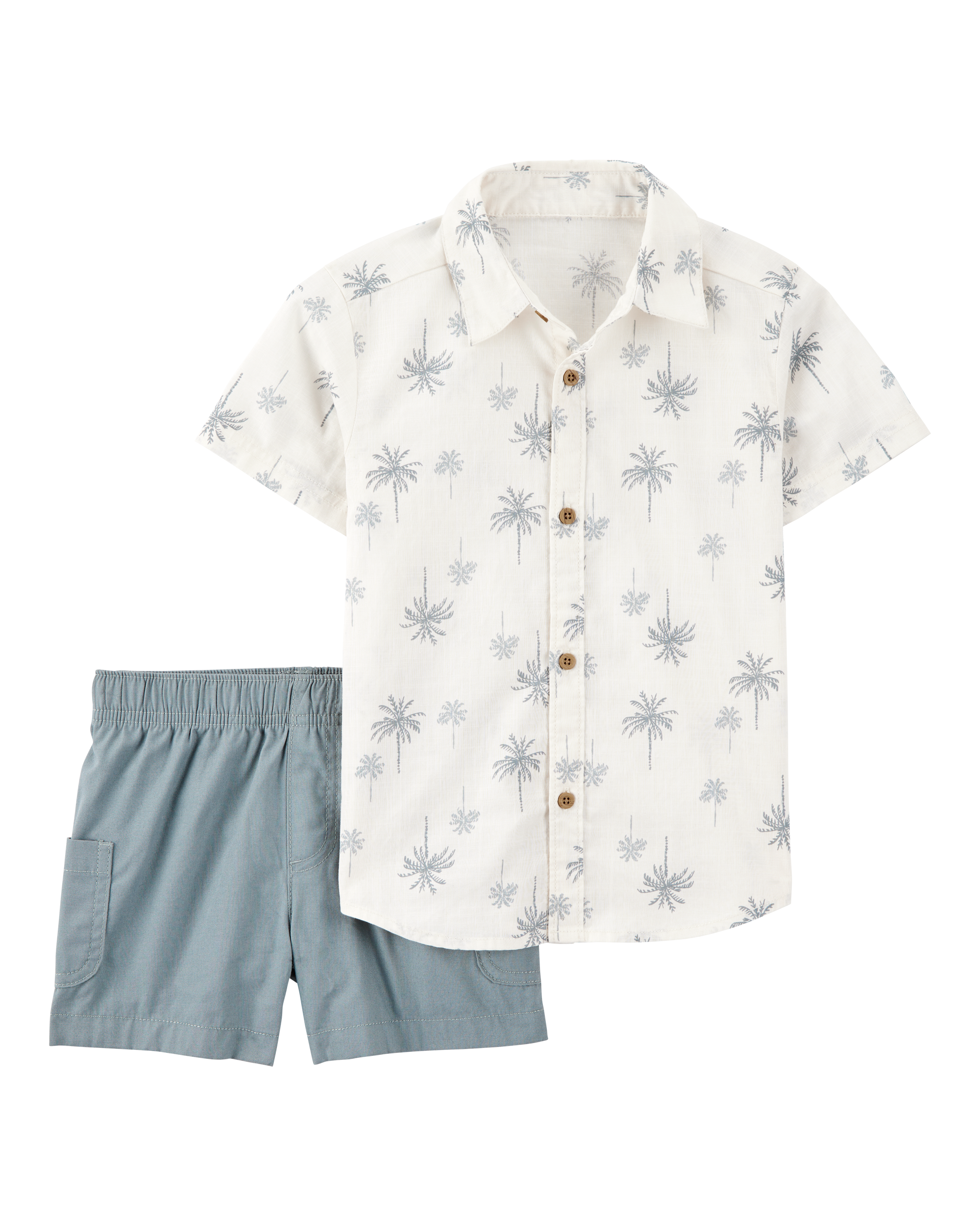 Baby Boy 2-Piece Palm Tree Print Short Set - Ivory/Blue
