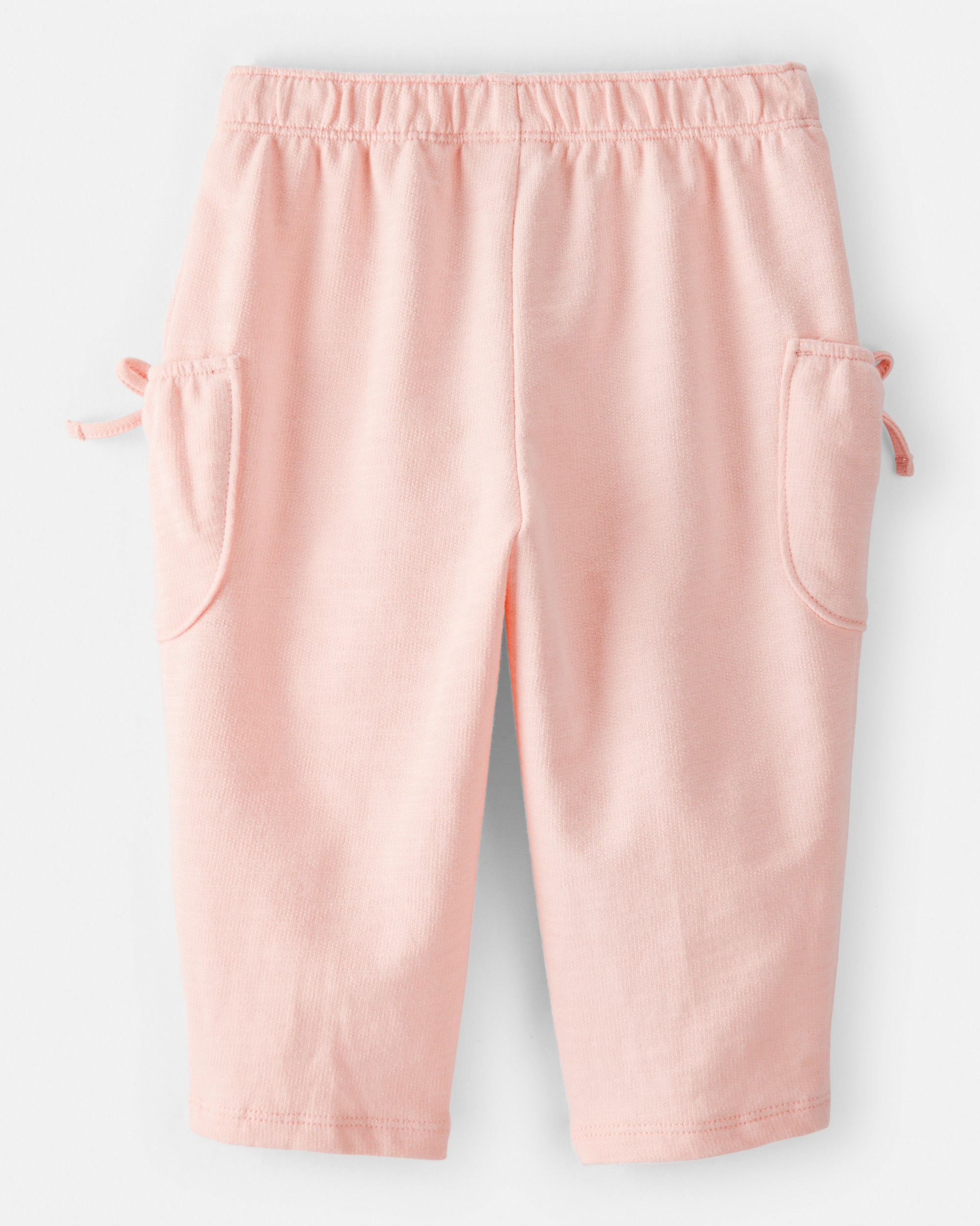 Baby Girl Bow Pocket French Terry Pants - Coral