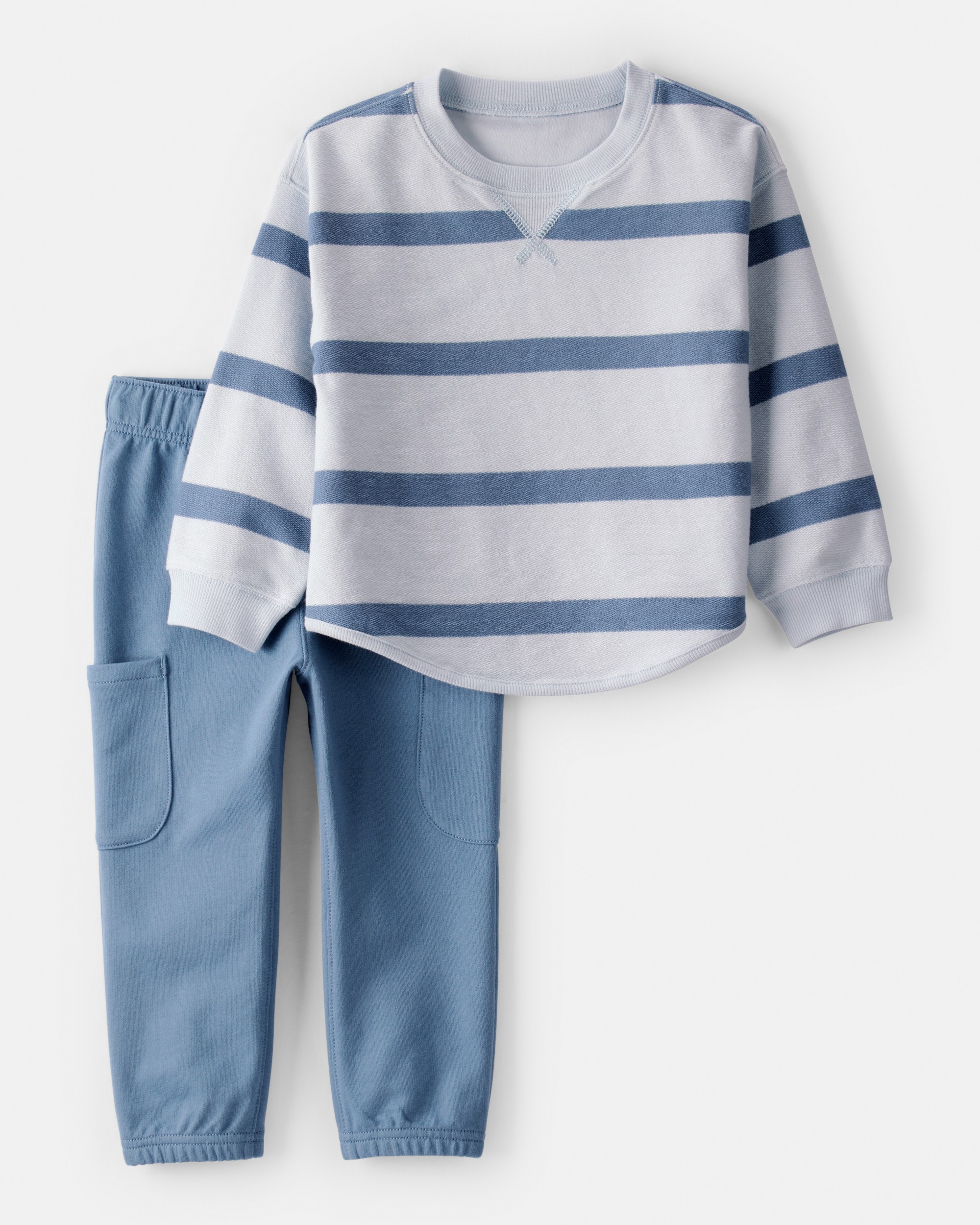 Toddler Boy Striped French Terry Long-Sleeve Tee & Pant Set - Blue