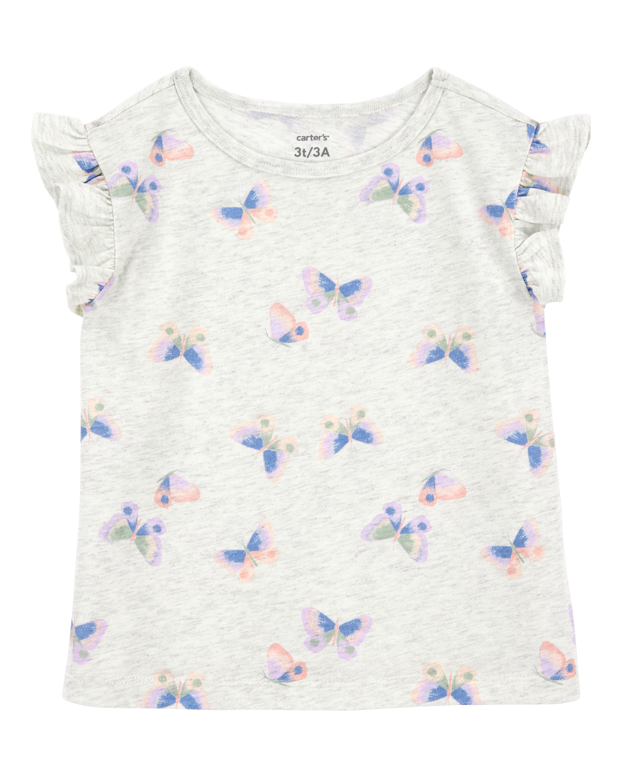 Toddler Butterfly Print Short-Sleeve Fashion Top - Grey