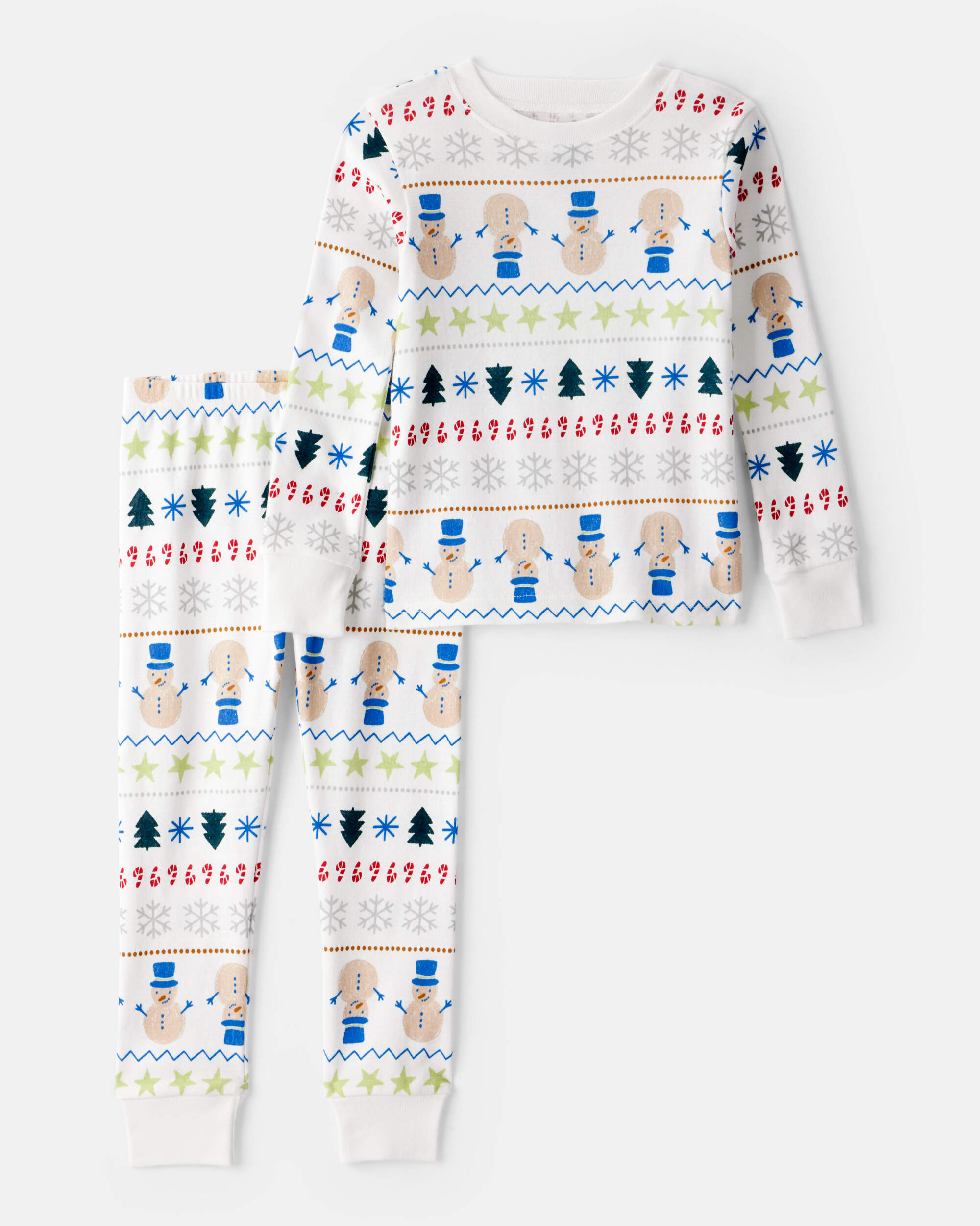 Baby Christmas Fair Isle 100% Cotton Long-Sleeve Snug Fit 2-Piece pyjamas - White
