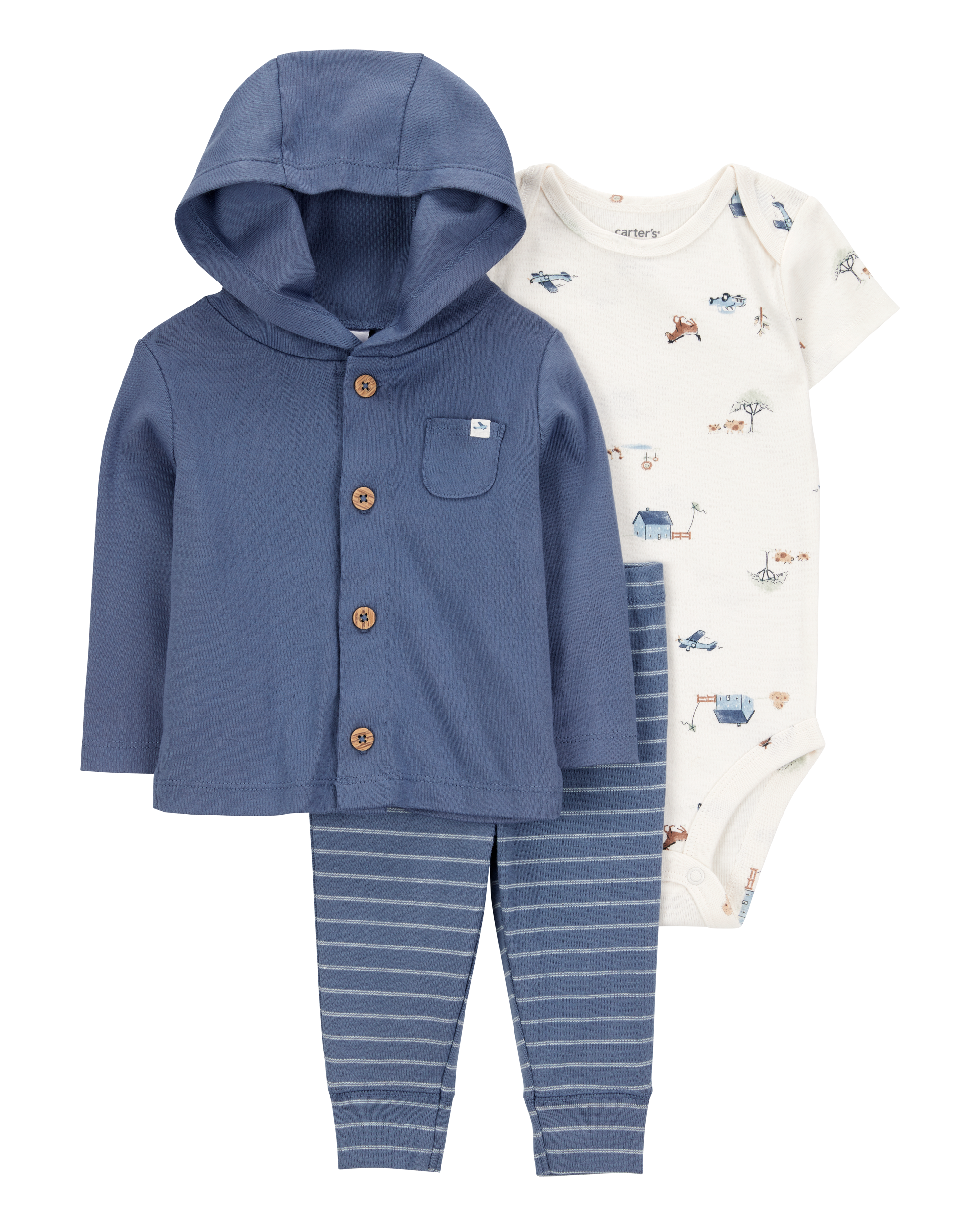 Baby 3-Piece Barn Print Little Cardigan Set