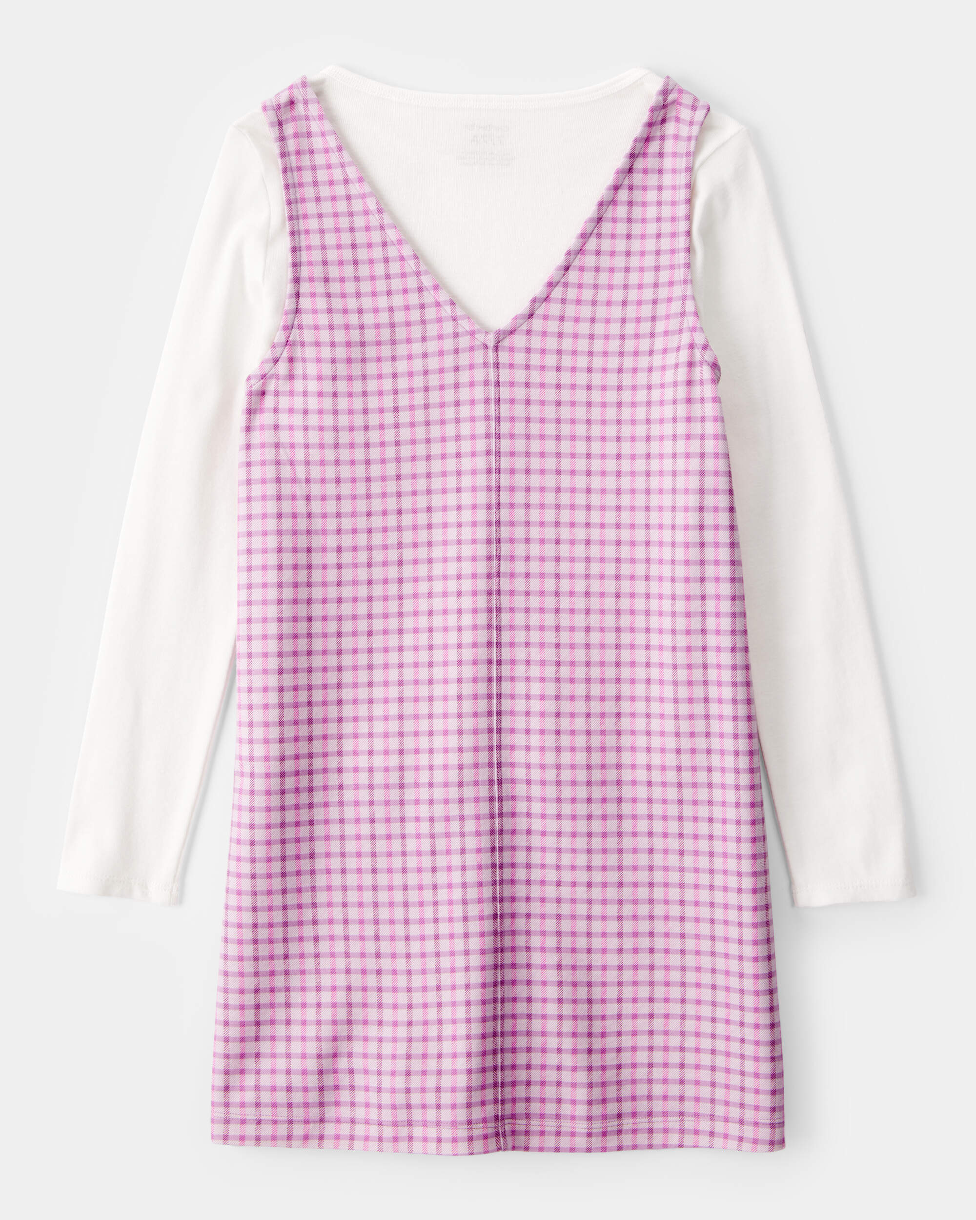 Girls 2-Piece Long-Sleeve Tee & Plaid Dress Set