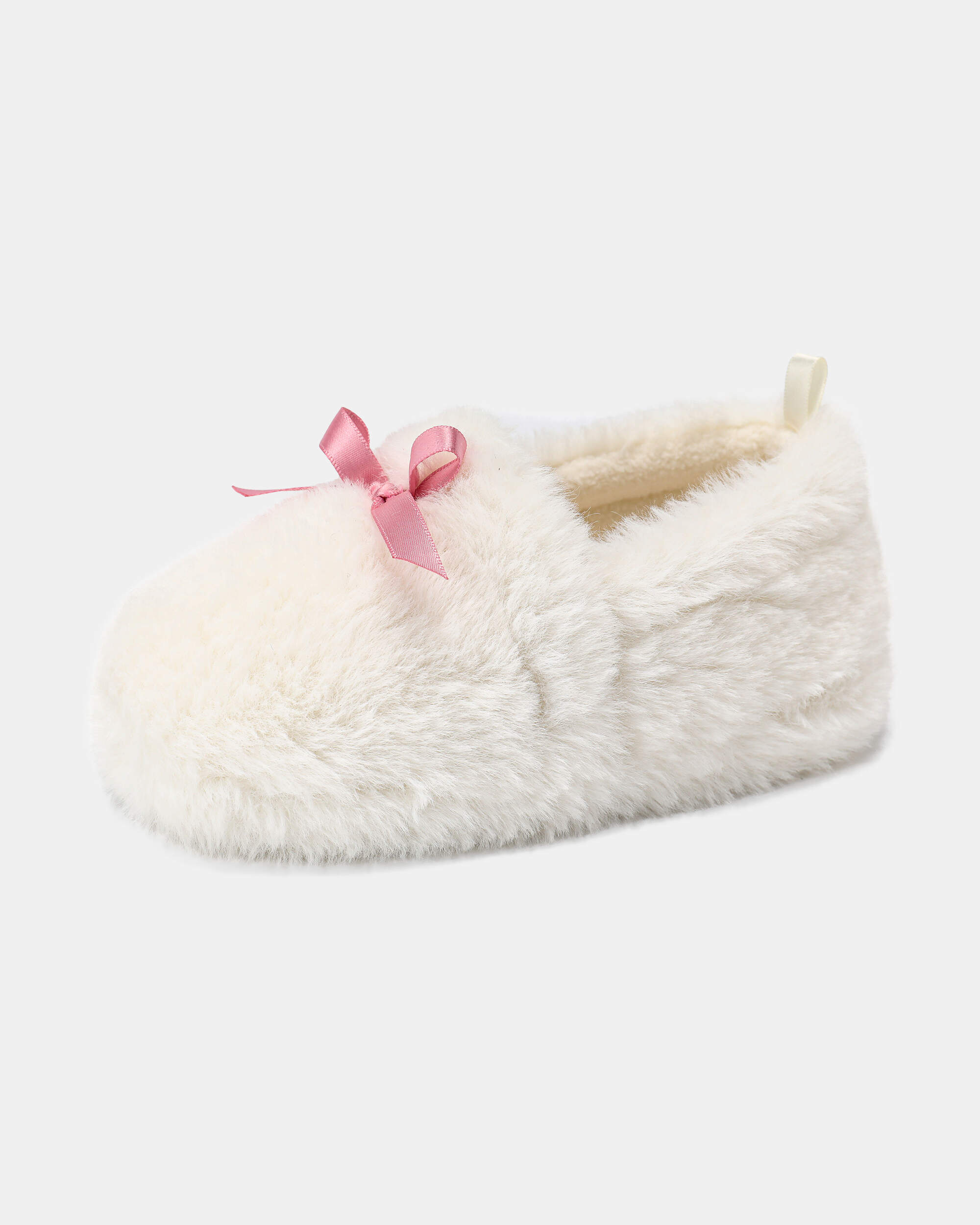 Girls Fuzzy Bow Slippers - Cream/Pink