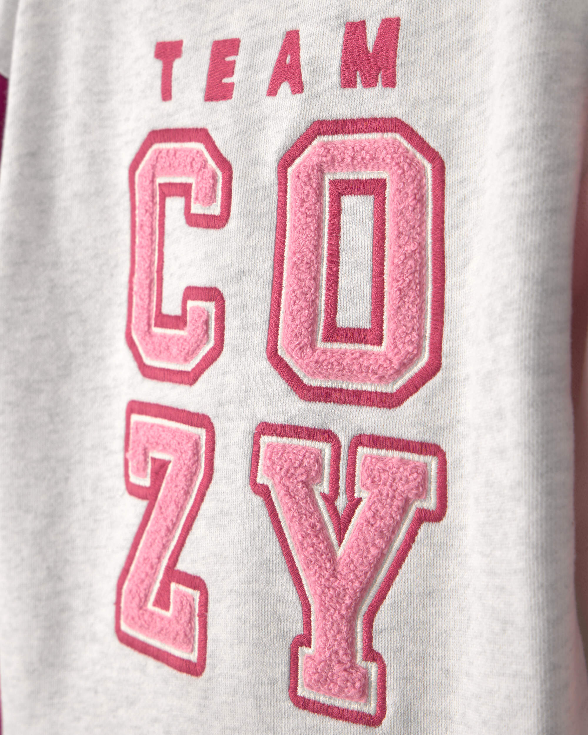 Toddler Girl 'Team Cozy' French Terry Pullover Sweatshirt - Grey/Pink/Burgundy