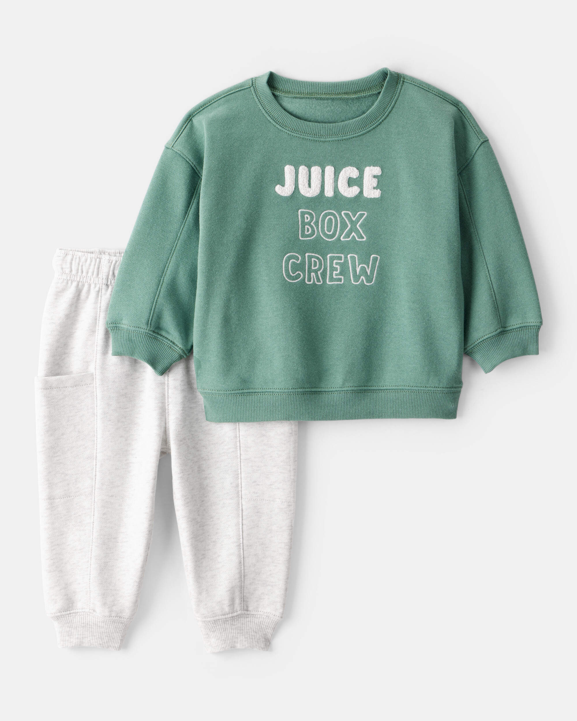 Baby Boy DayDream Fleece Juice Box Crew Long-Sleeve Tee & Pant Set - Green