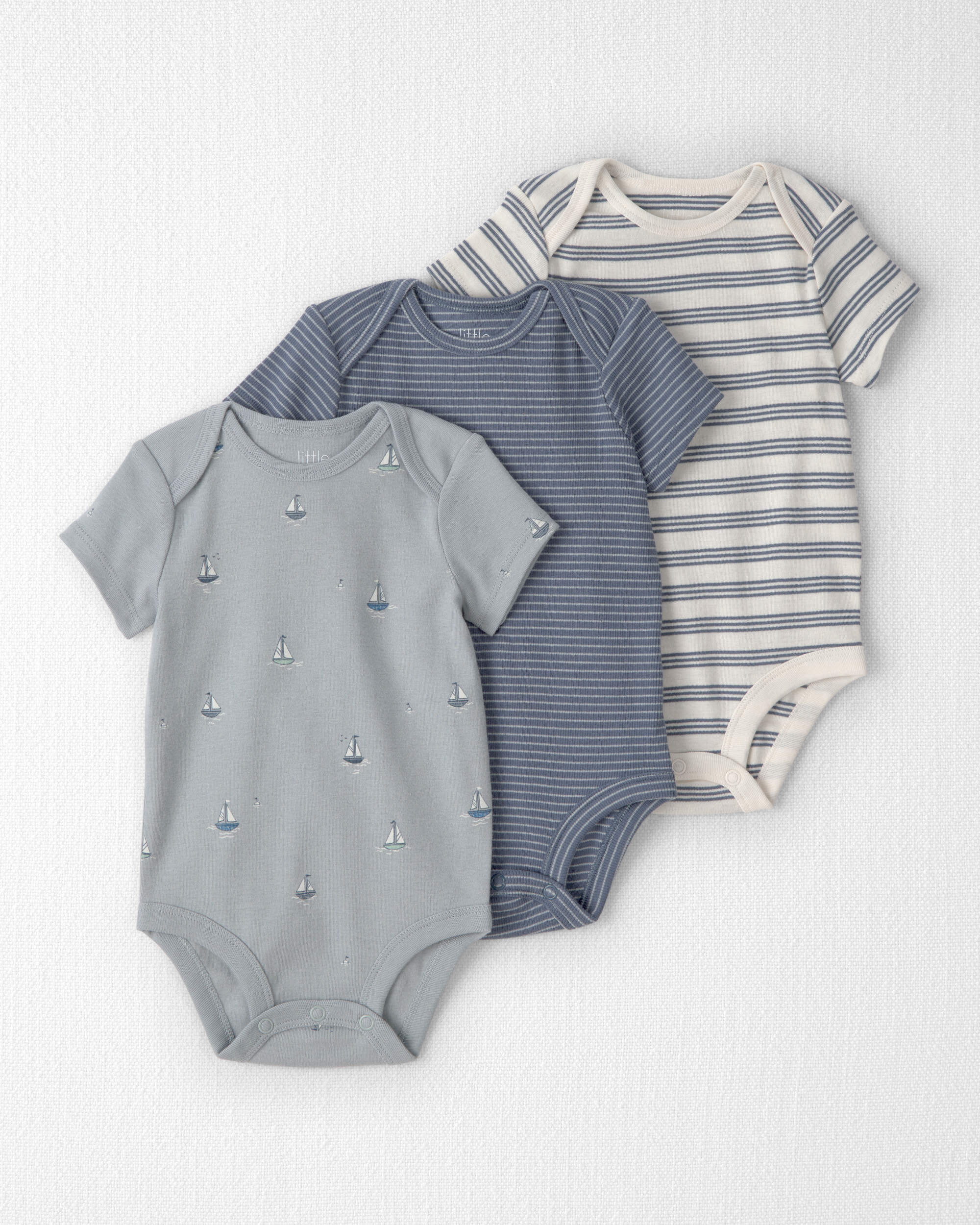 Baby 3-Pack Organic Cotton Bodysuits Sail Away Print