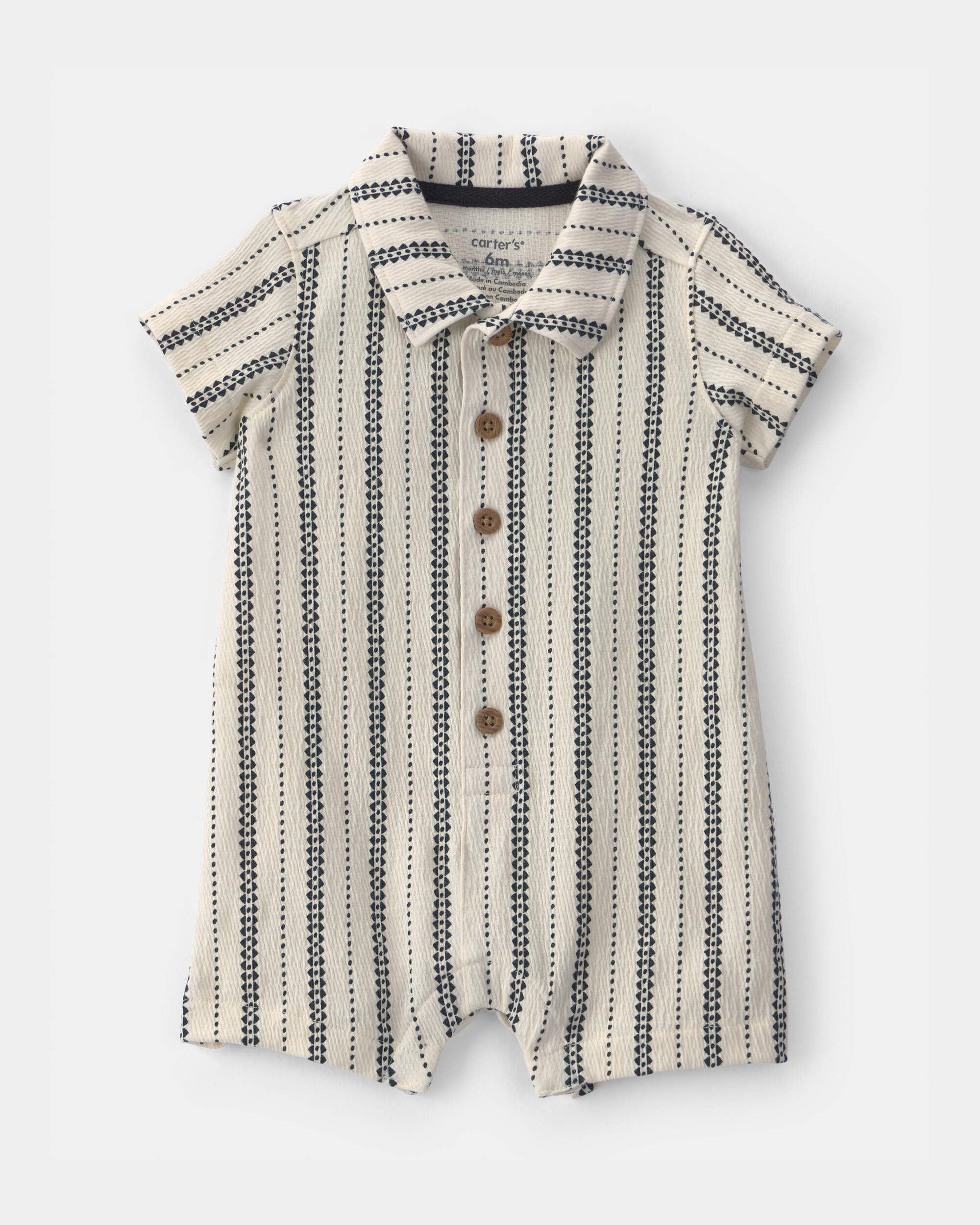 Baby Boy Striped Short-Sleeve Romper - Black/Ivory