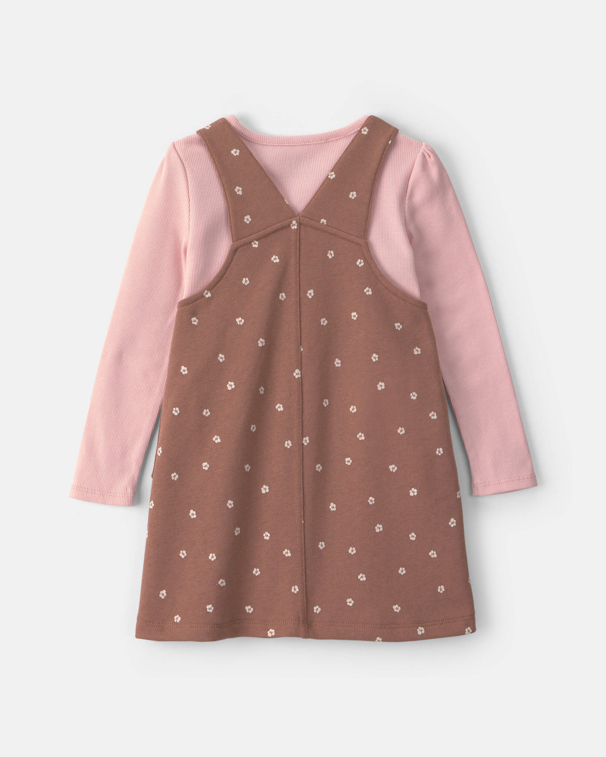 Baby Girl Floral French Terry Long-Sleeve Dress Set - Pink/Brown