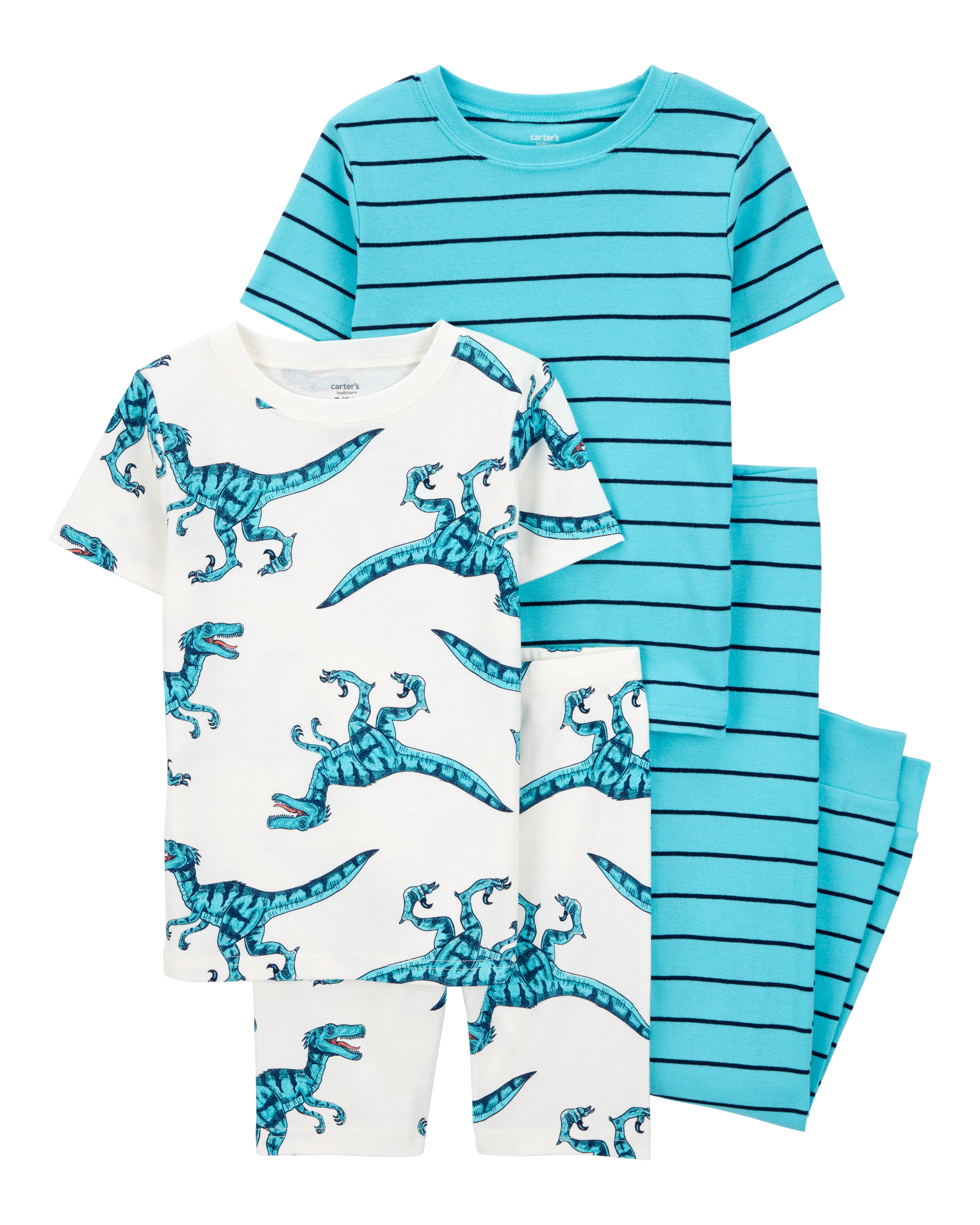 Kid 4-Piece Striped Dinosaur 100% Snug Fit Cotton Pyjamas
