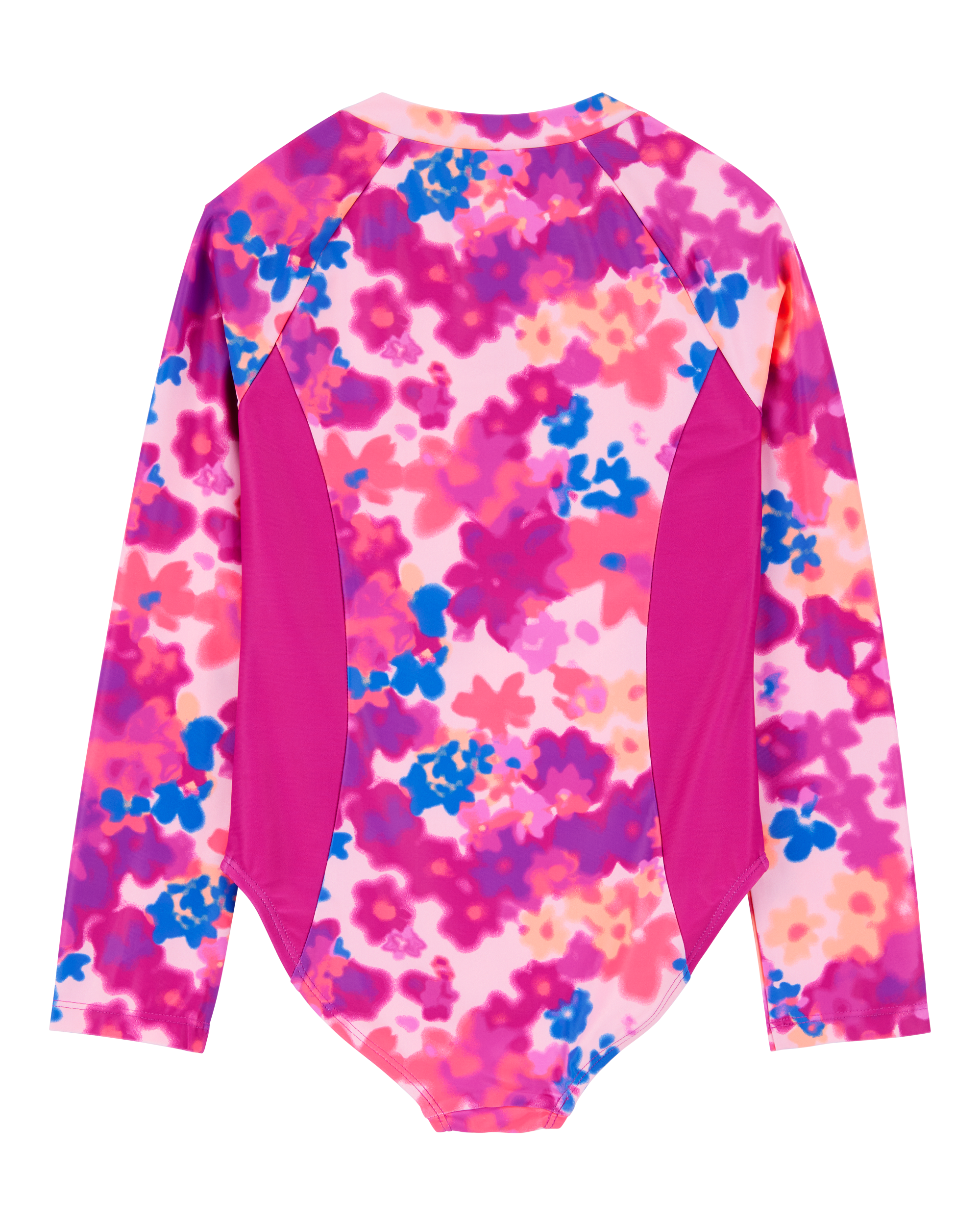 Pink Girls 1-Piece Floral Print Long-Sleeve Rashguard