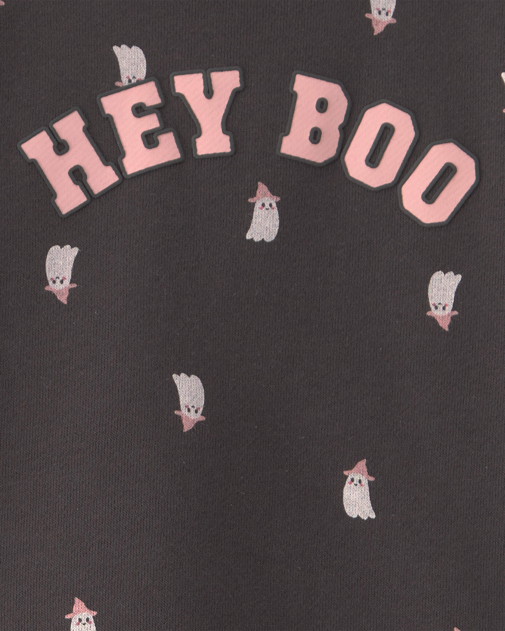 Baby Girl 'Hey Boo' Ghost French Terry Long-Sleeve Top & Pant Set - Black
