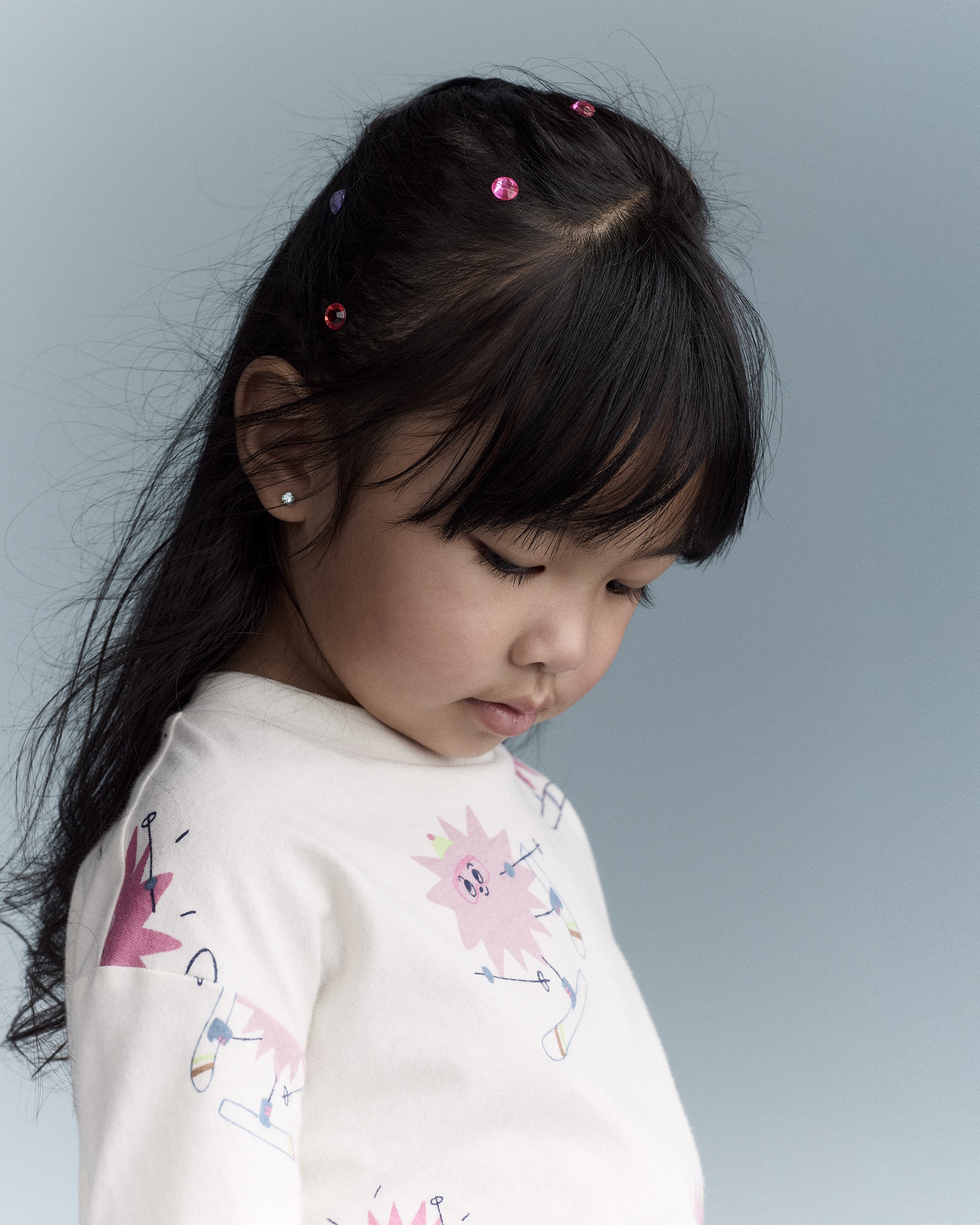 Toddler Girl Skiing Abstract Long-Sleeve Relaxed Graphic Top - Cream