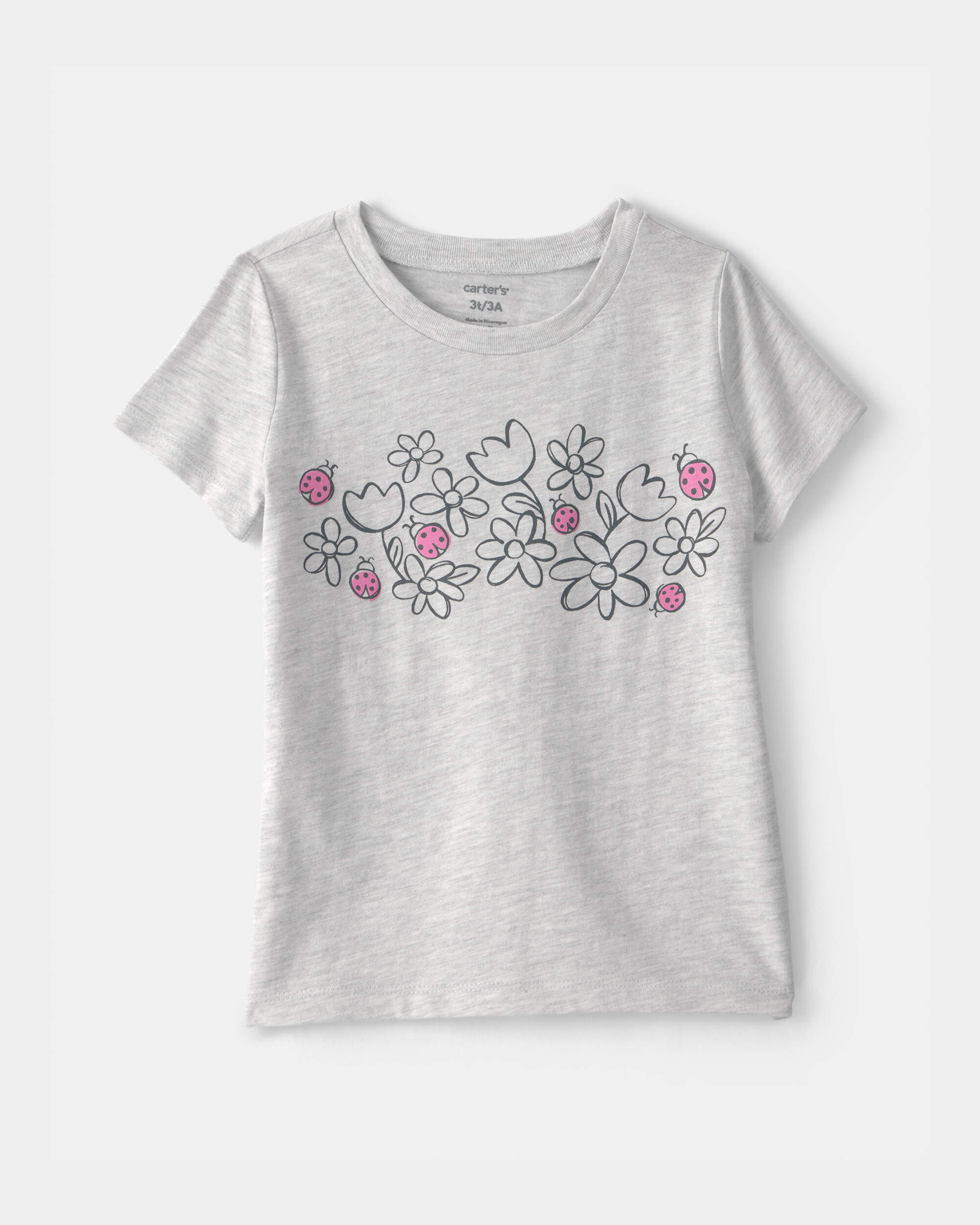 Toddler Girl Ladybug Floral Graphic Tee - Grey