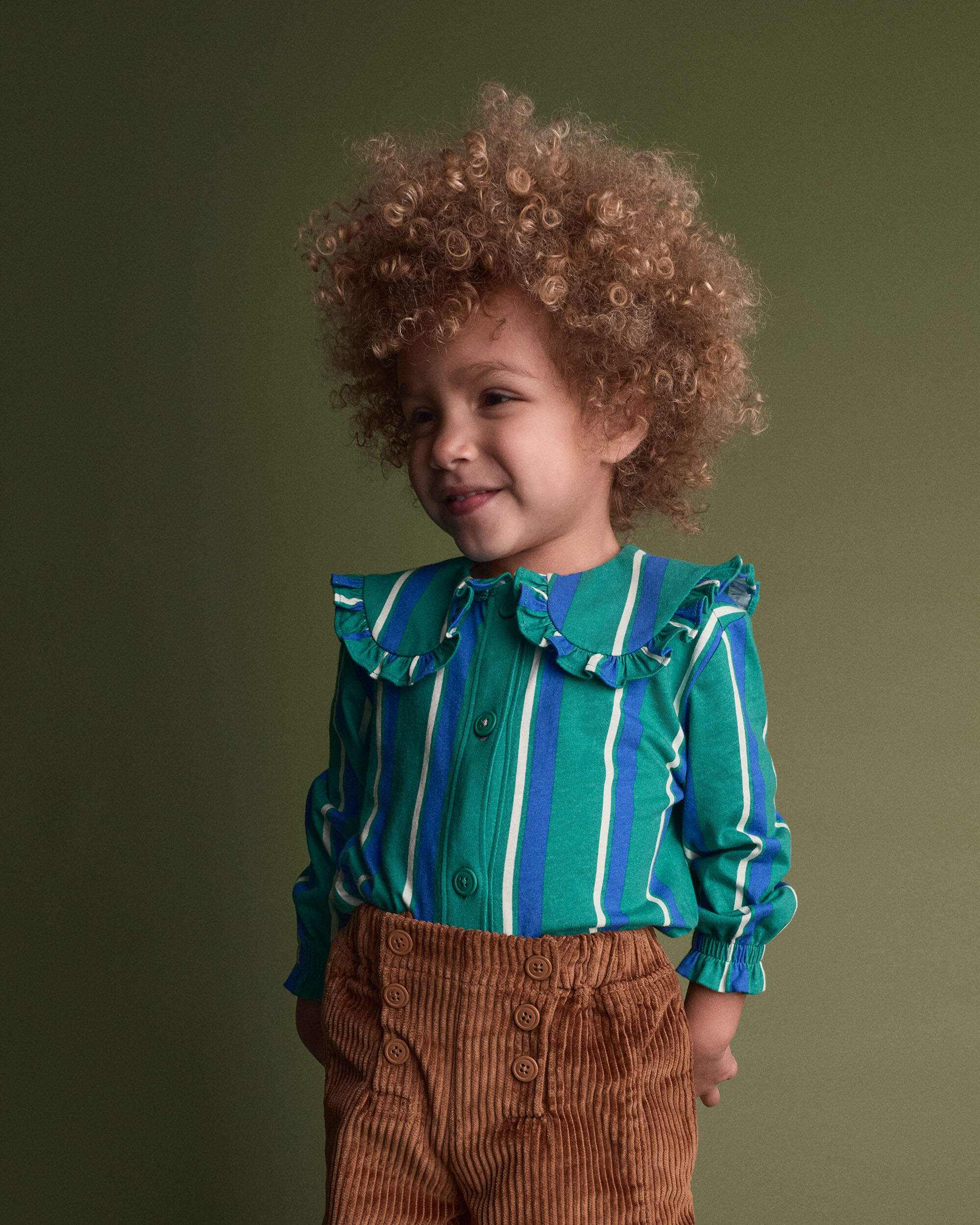 Toddler Girl Peter Pan Collar Top Stripes - Green/Blue