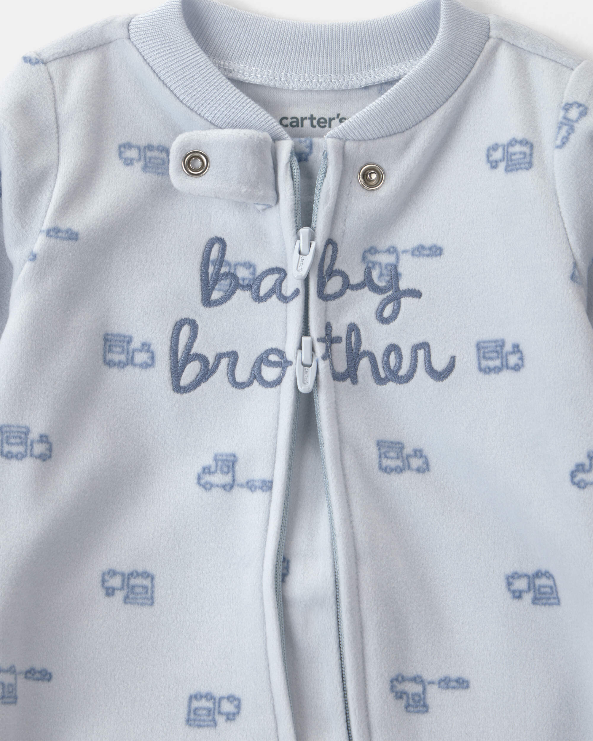 Baby Boy 'Baby Brother' Fleece 2-Way Zip Sleepers - Blue