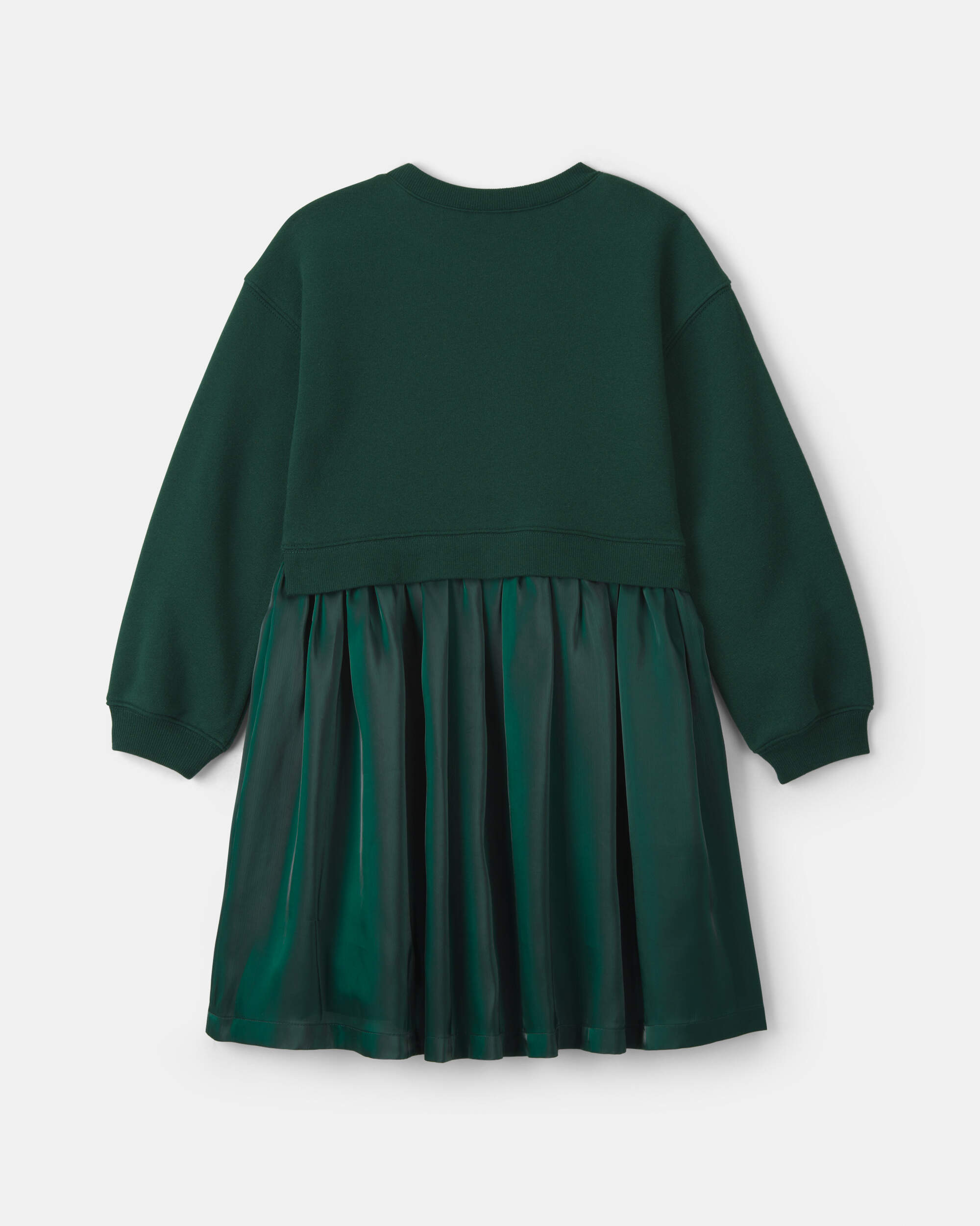 Girls Bow Layered Fleece Dress - Green