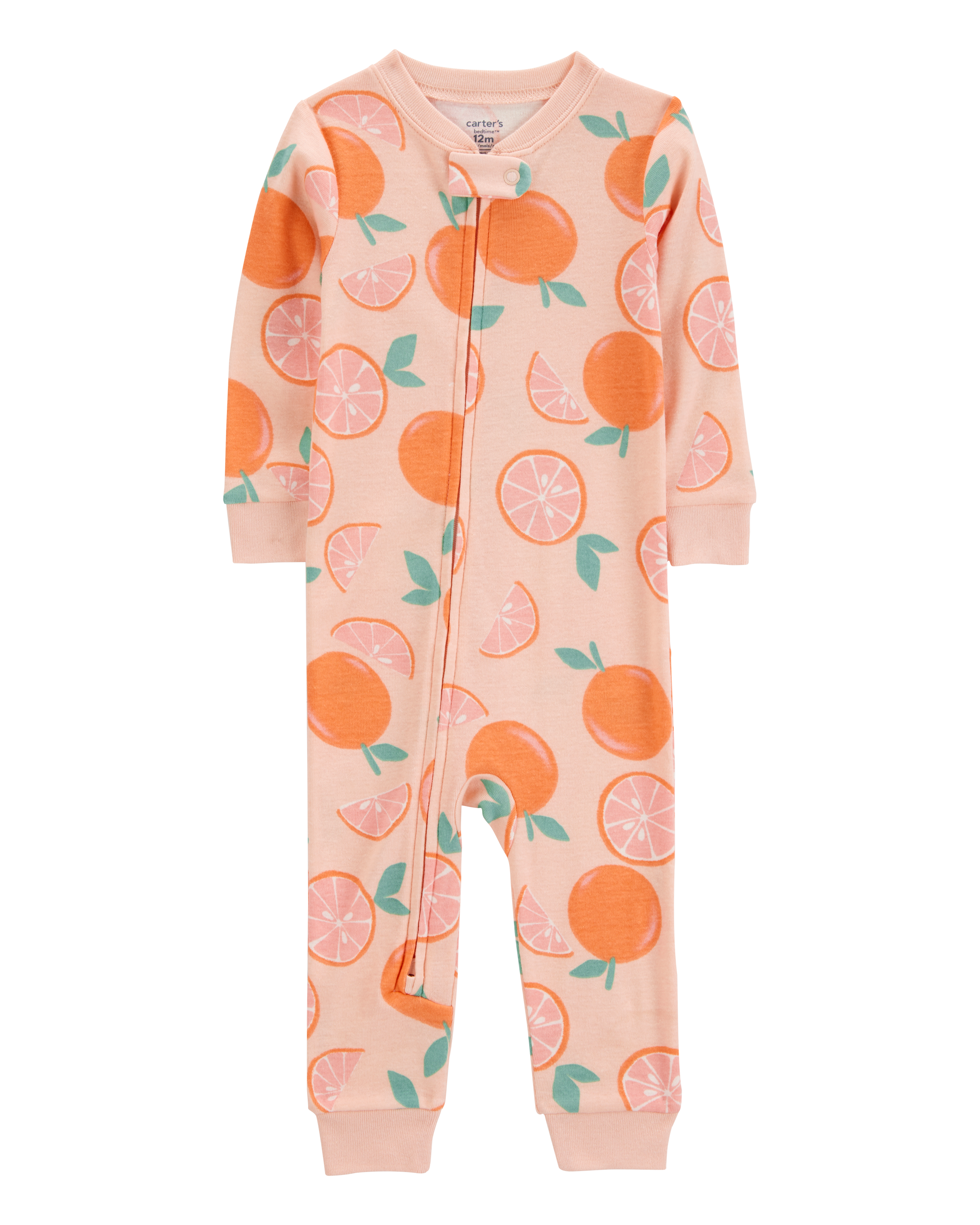 Baby Orange Print Snug Fit Cotton Footless 1-Piece Pyjamas - Pink