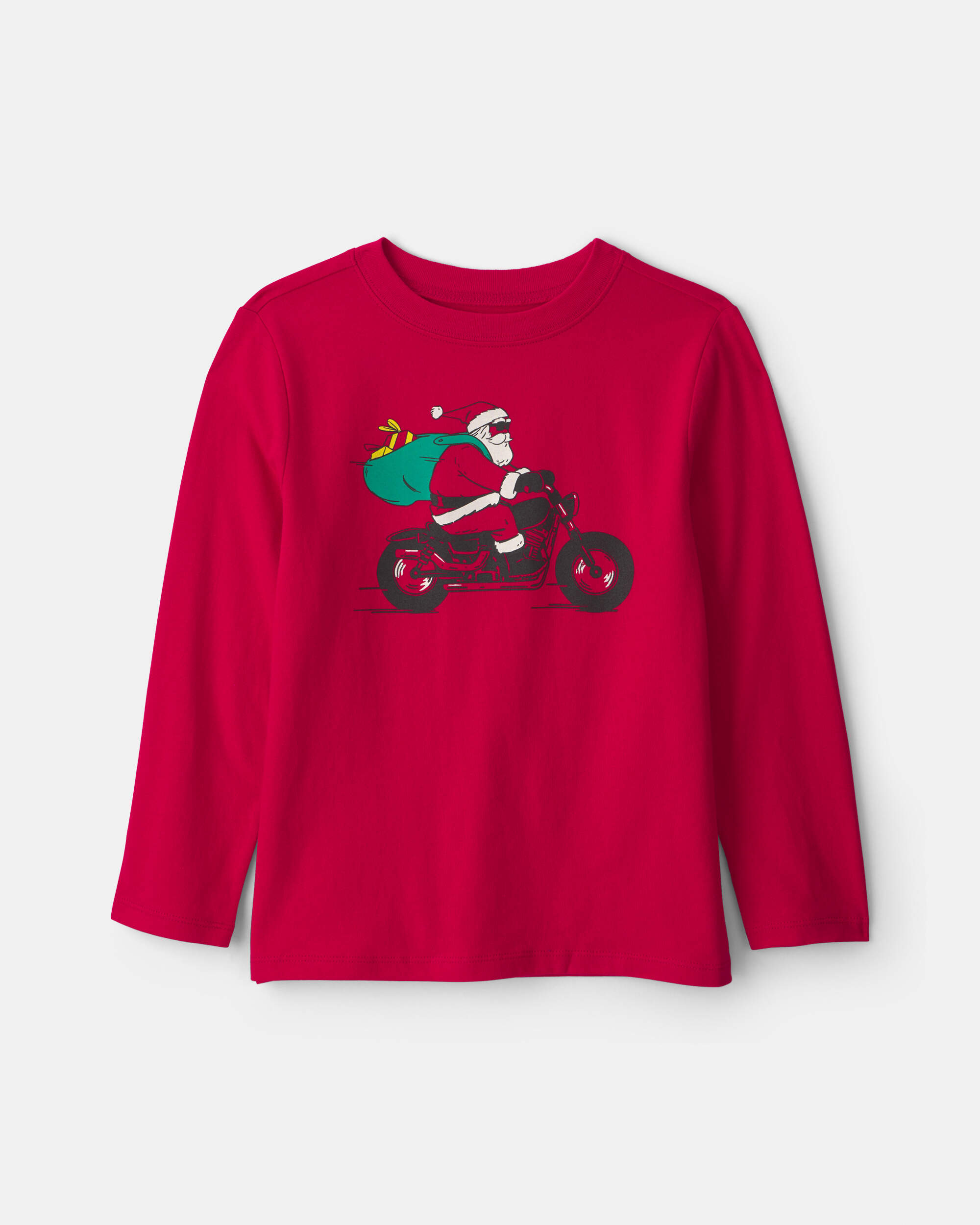Boys Santa Motorcycle Long-Sleeve Graphic Tee - Red