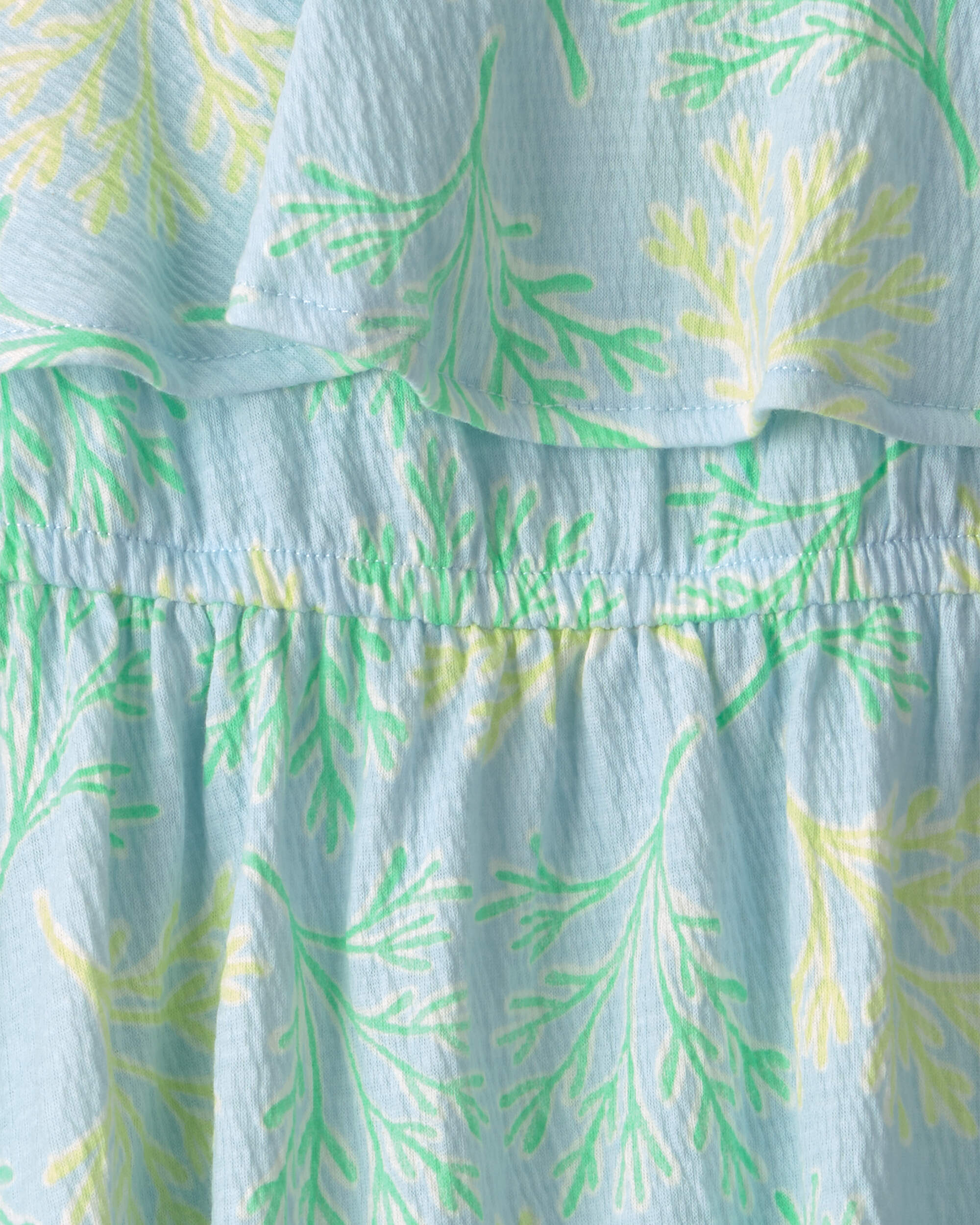 Toddler Girl Palm Leaves Ruffle Dress - Blue