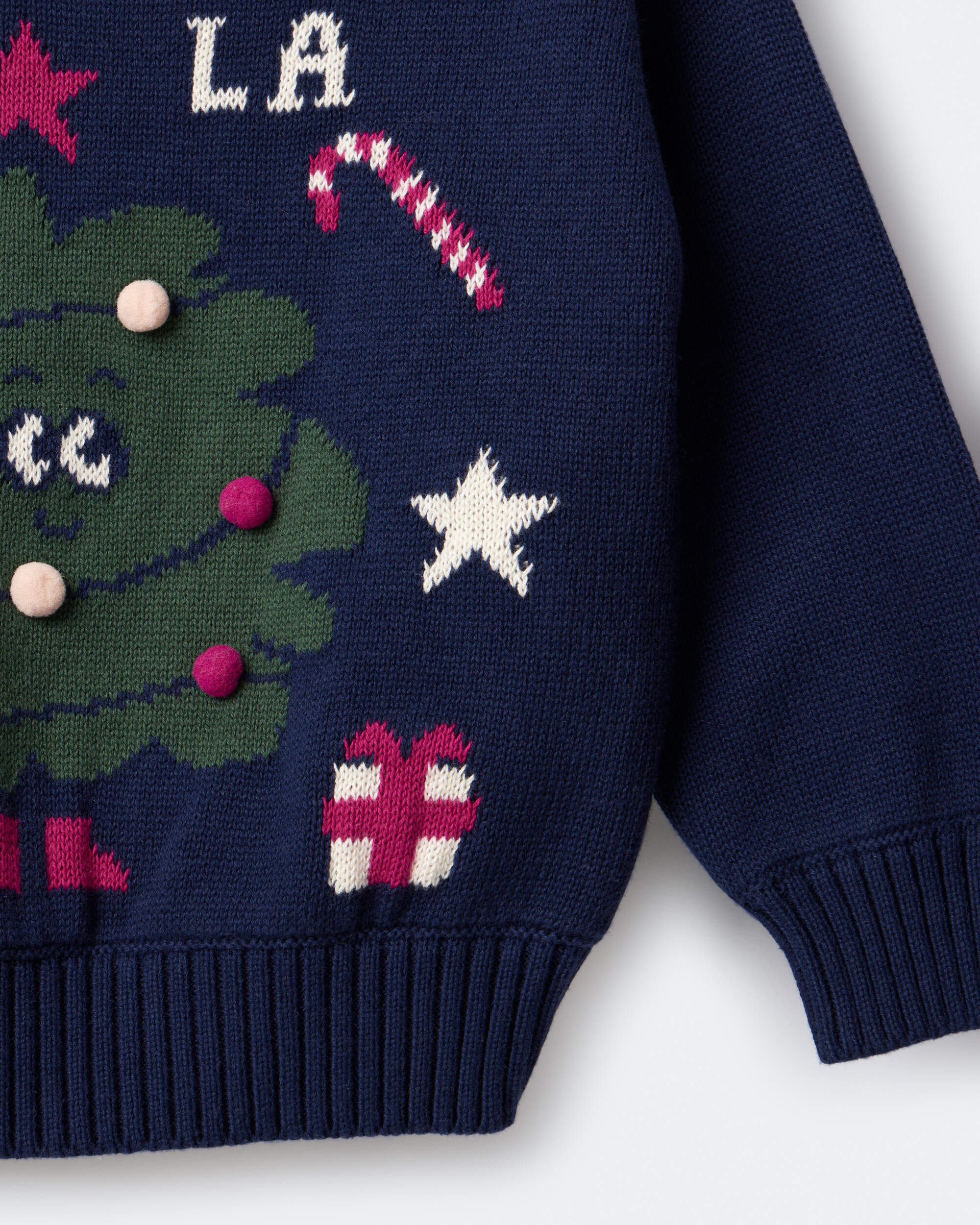 Toddler 'Fa la la' Christmas Tree Pullover Sweater - Navy
