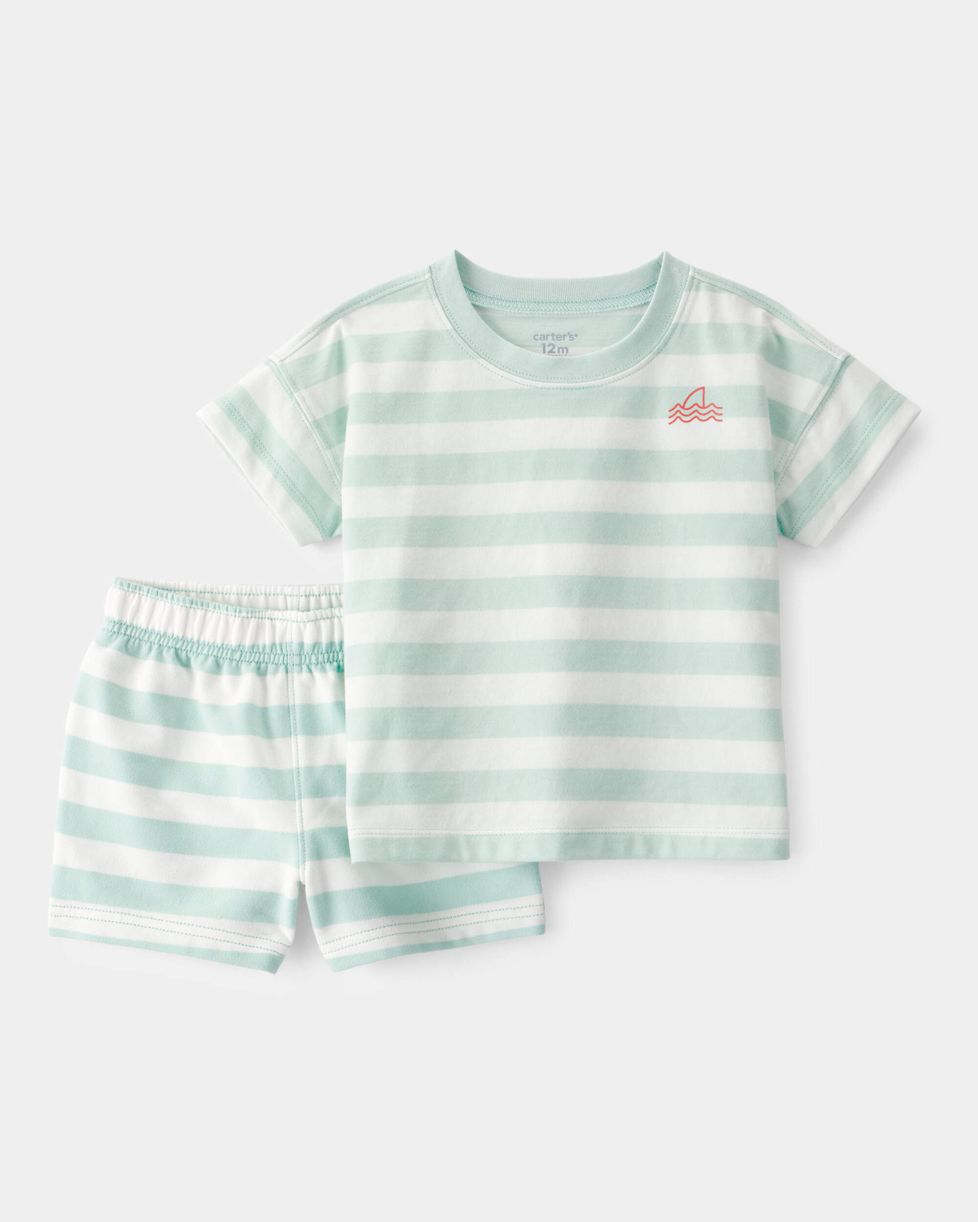 Baby Boy 2-Piece Shark Striped Top & Short Set - Blue/Ivory