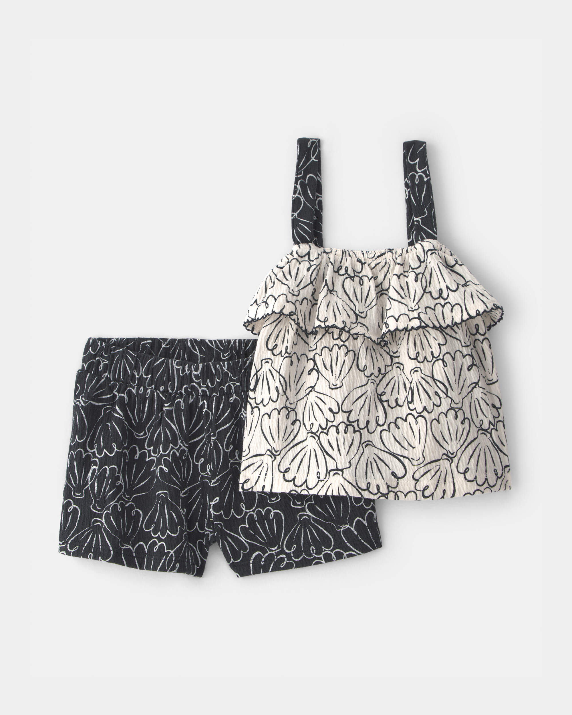Baby Girl 2-Piece Floral Ruffle Top & Short Set - Black/Cream
