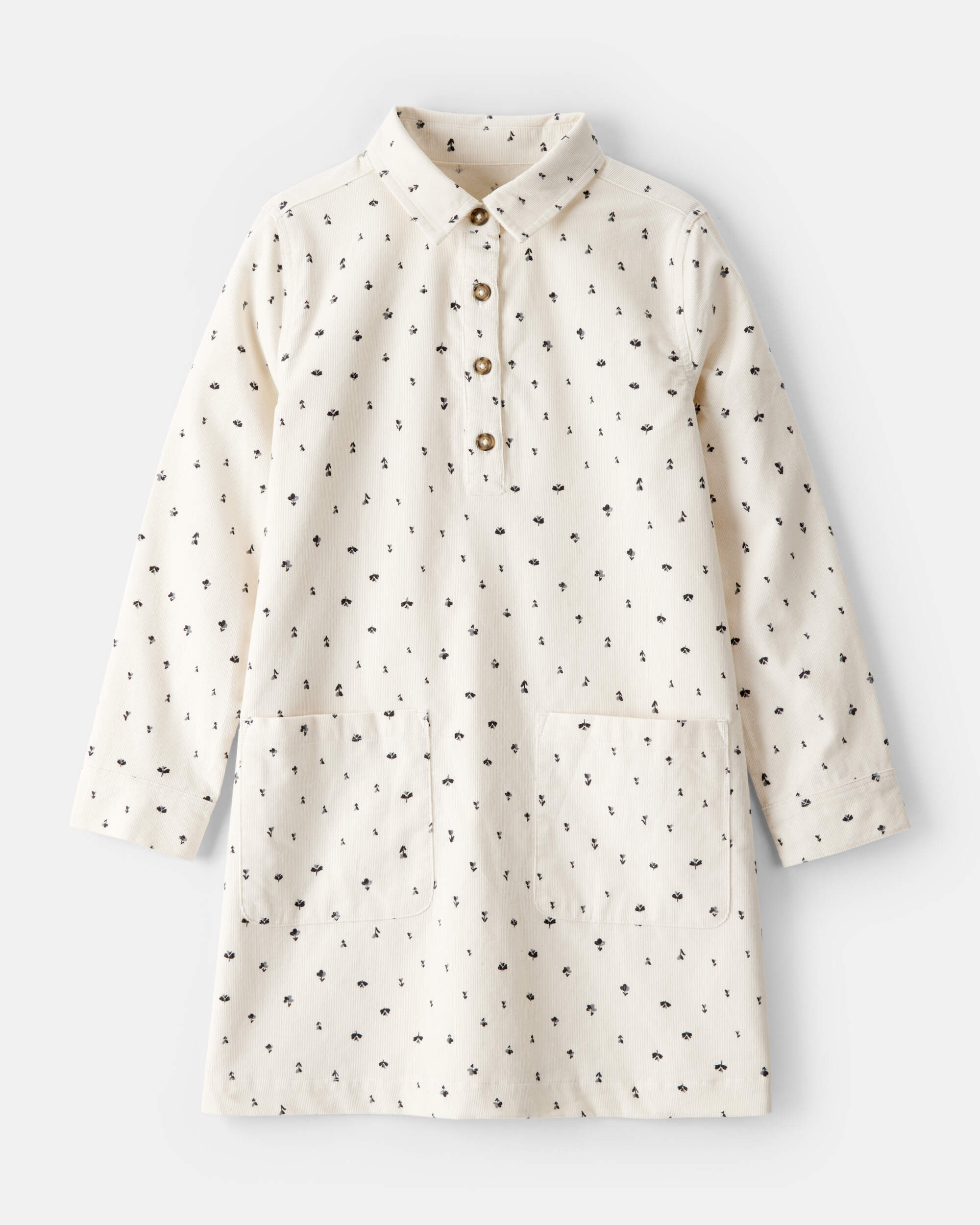 Girls Floral Corduroy Dress - Ivory
